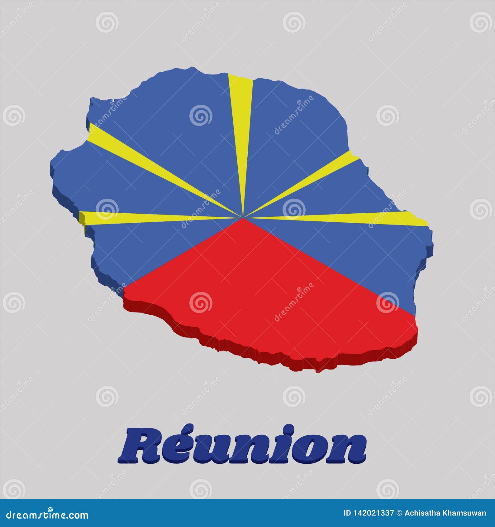 Contour De La Carte 3d Et Drapeau De Reunion De Couleur Bleue Et Jaune Rouge Illustration De Vecteur Illustration Du Dessin Rouge