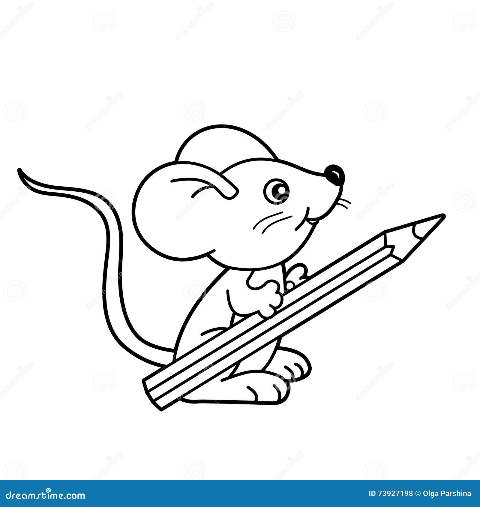 Contour de page de coloration de petite souris de bande dessinée avec le crayon Livre de coloriage pour des enfants