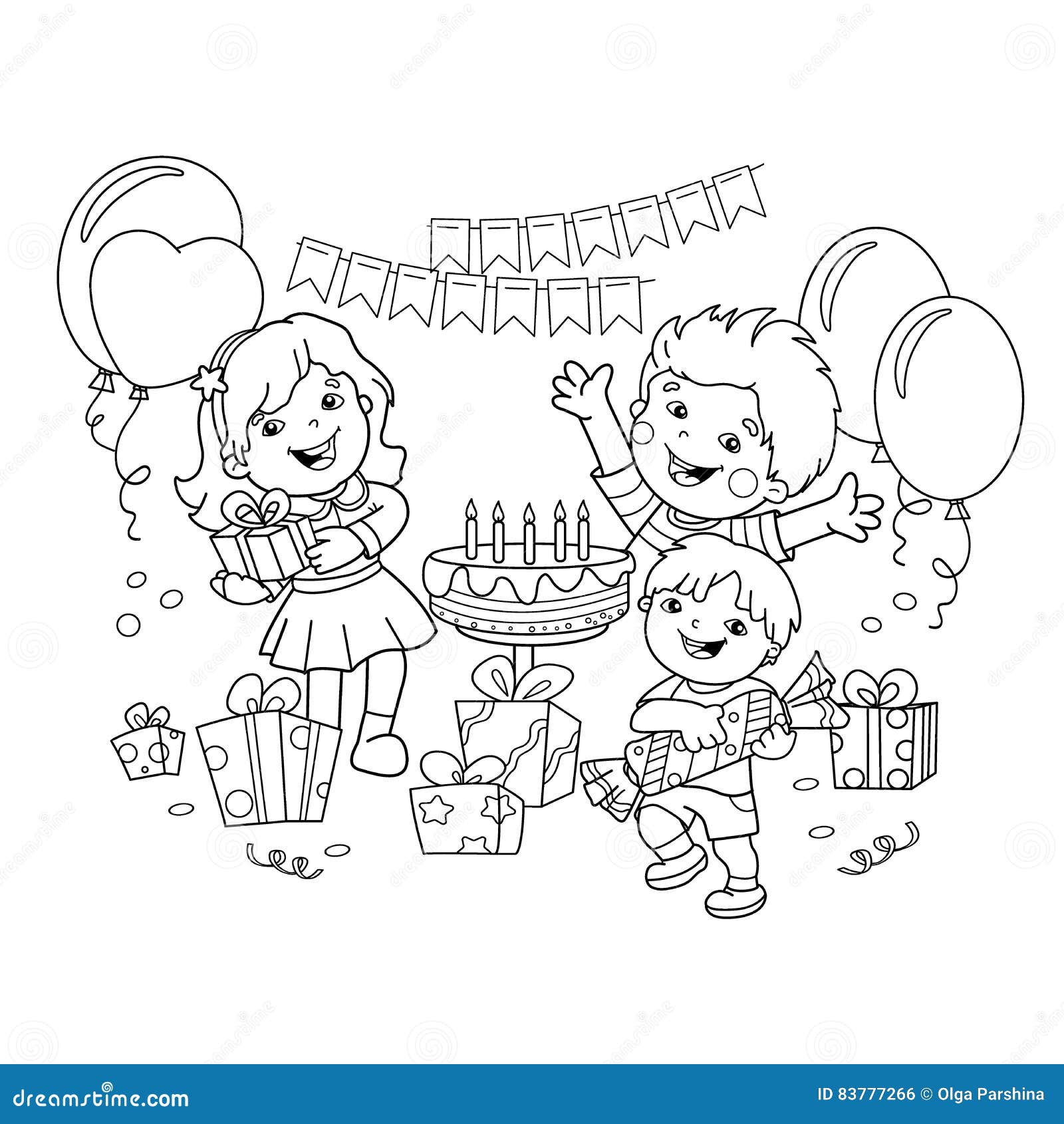 Contour de page de coloration des enfants avec cadeaux aux vacances Anniversaire Livre de coloriage pour des enfants