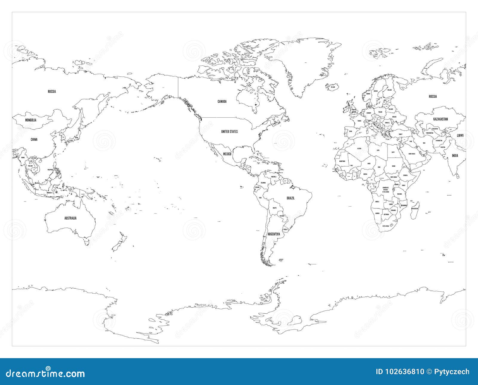 Contour De Pays De Carte Du Monde Sur Le Fond Blanc Avec Des