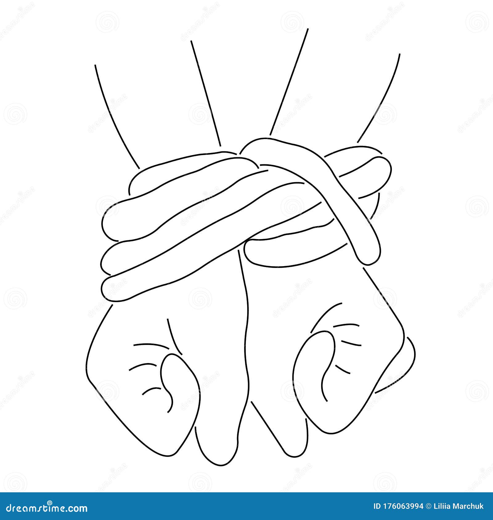 the contour of the hands tied with a rope on the wrist. hopelessness concept,  of slavery