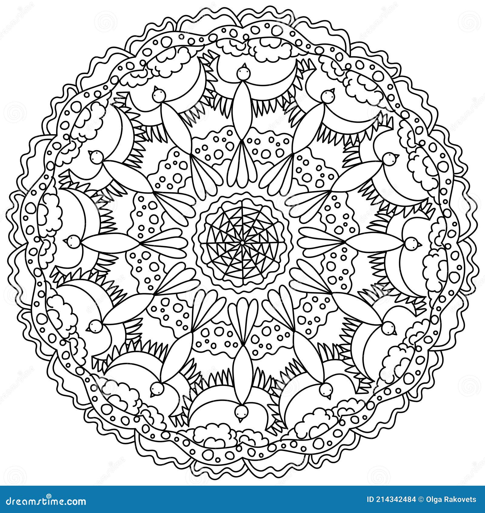 handelaar lippen krullen Contour Mandala Met Patronen En Fantasievogels Die Pagina Kleuren in De  Vorm Van Een Cirkel Met Georneerde Elementen Vector Illustratie -  Illustration of elegant, volwassen: 214342484