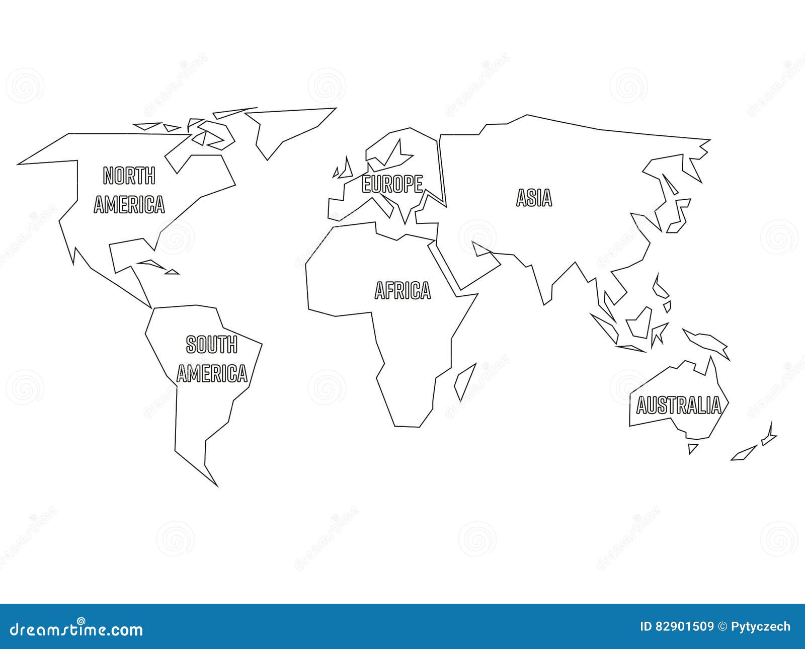 Contour Noir Simplifié De Carte Du Monde Divisé à Six