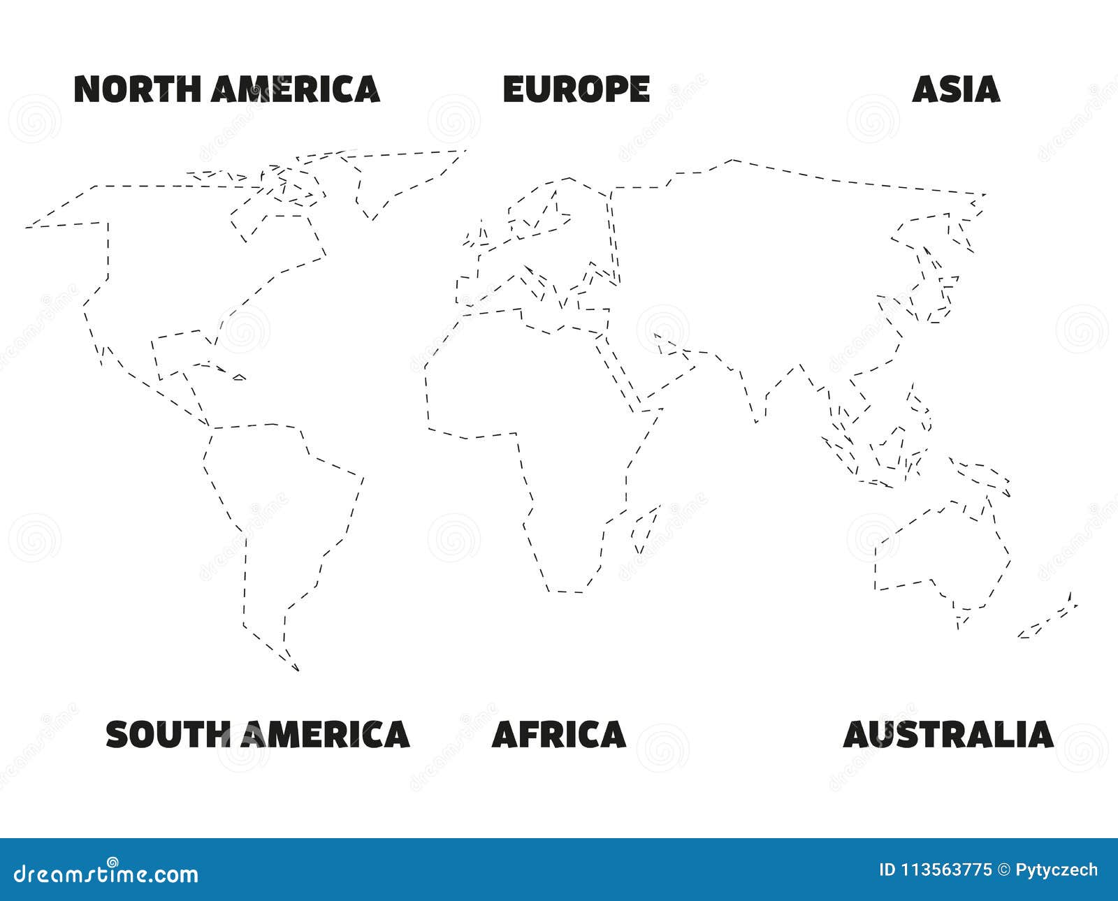 Contour Noir Simplifié De Carte Du Monde Divisé à Six