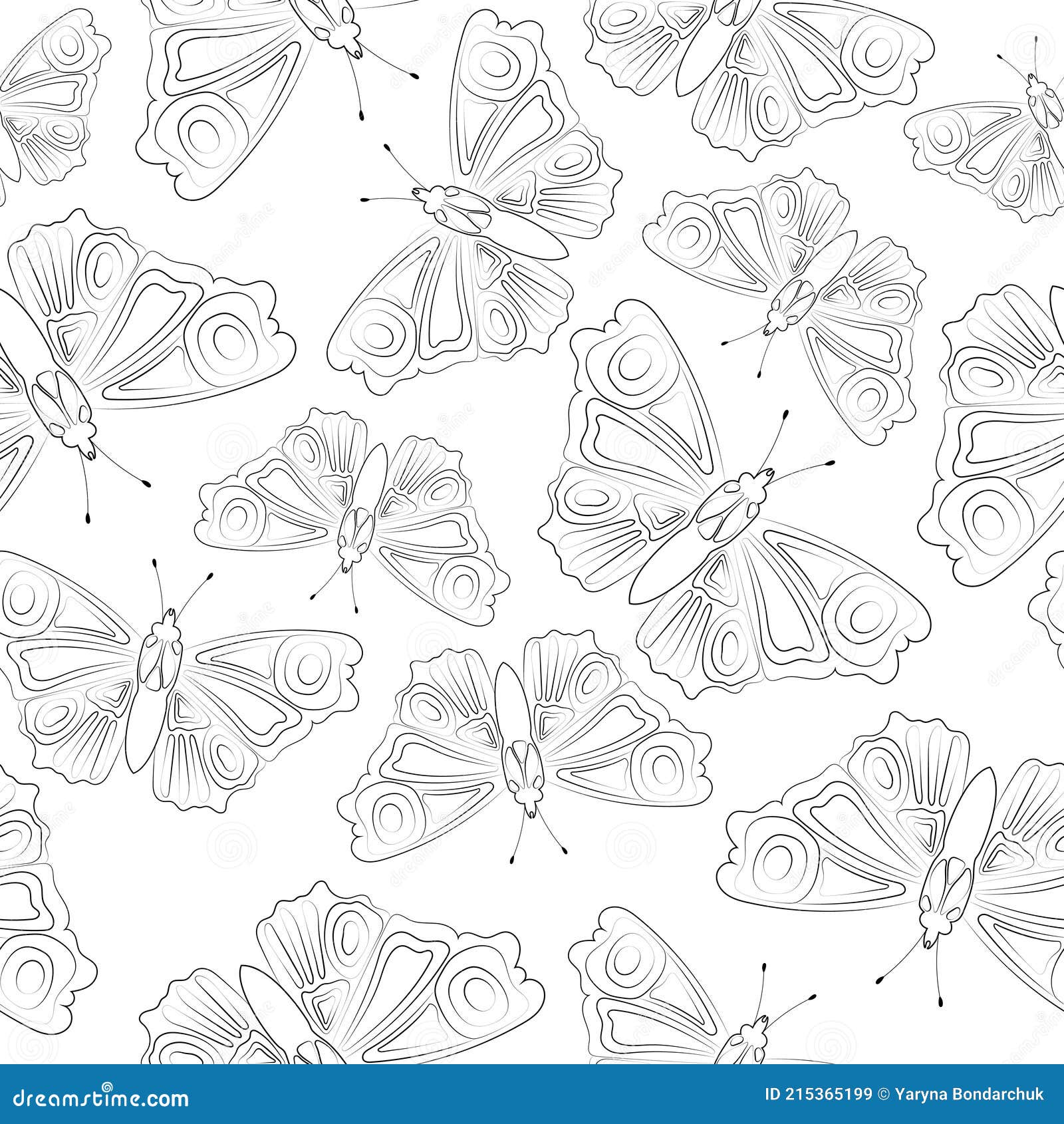 Contour Outline Butterflies on White Background. Seamless Pattern Stock ...