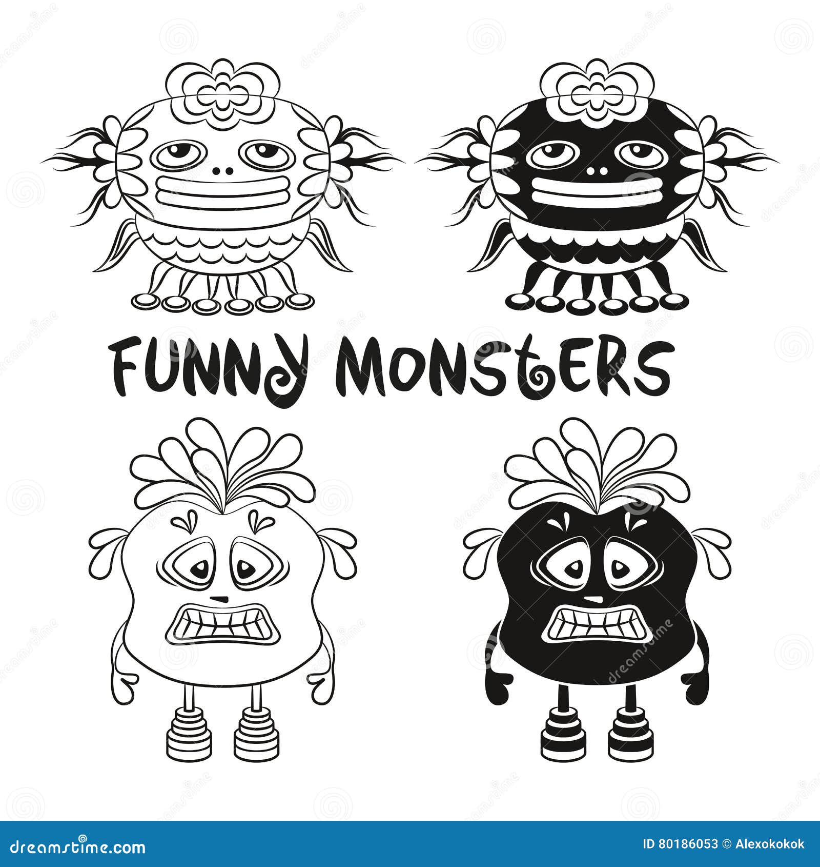 Download Contour And Silhouette Monsters Set Stock Vector - Illustration of mascot, millepede: 80186053