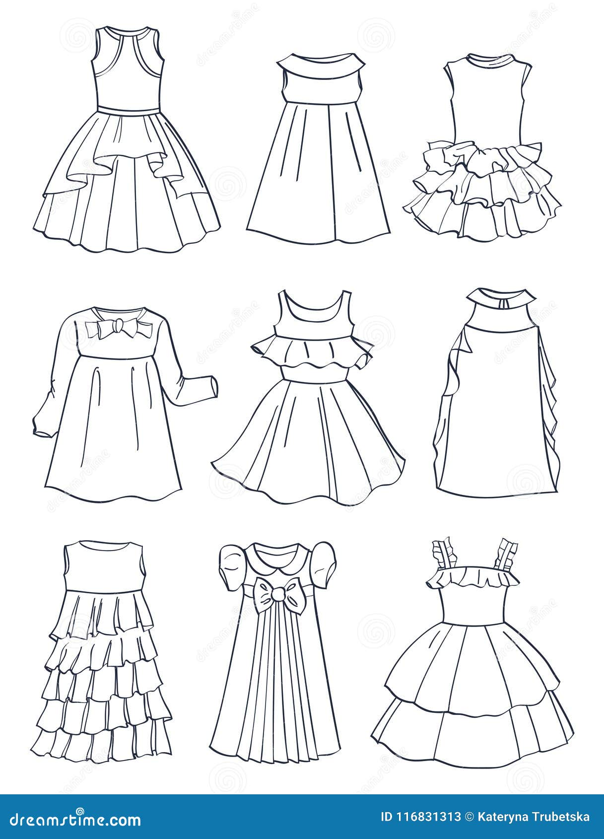 contours of festive dresses for little girls