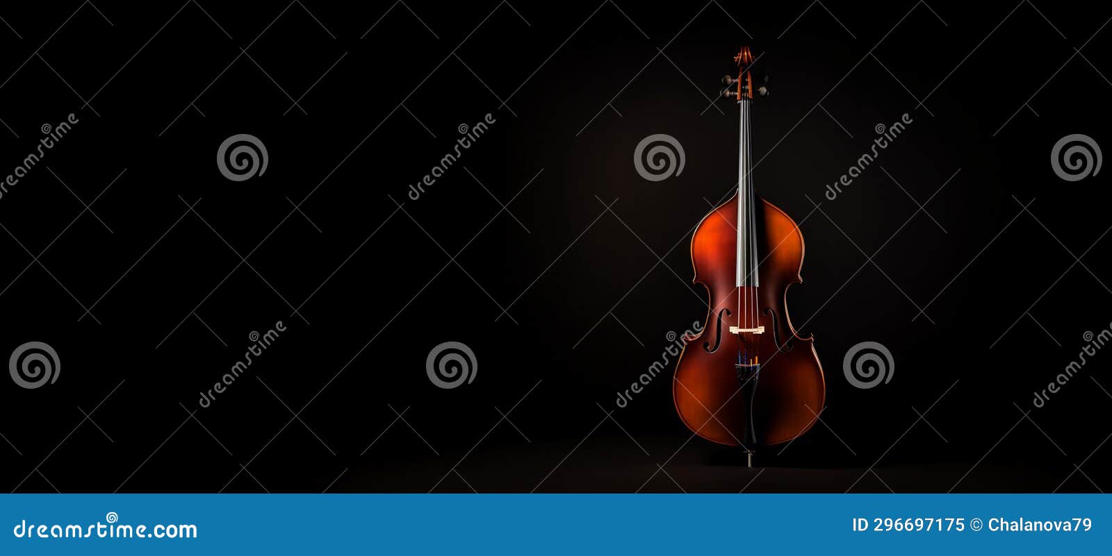 Contrabass on a Black Background, Double Bass, Empty Space Stock Image
