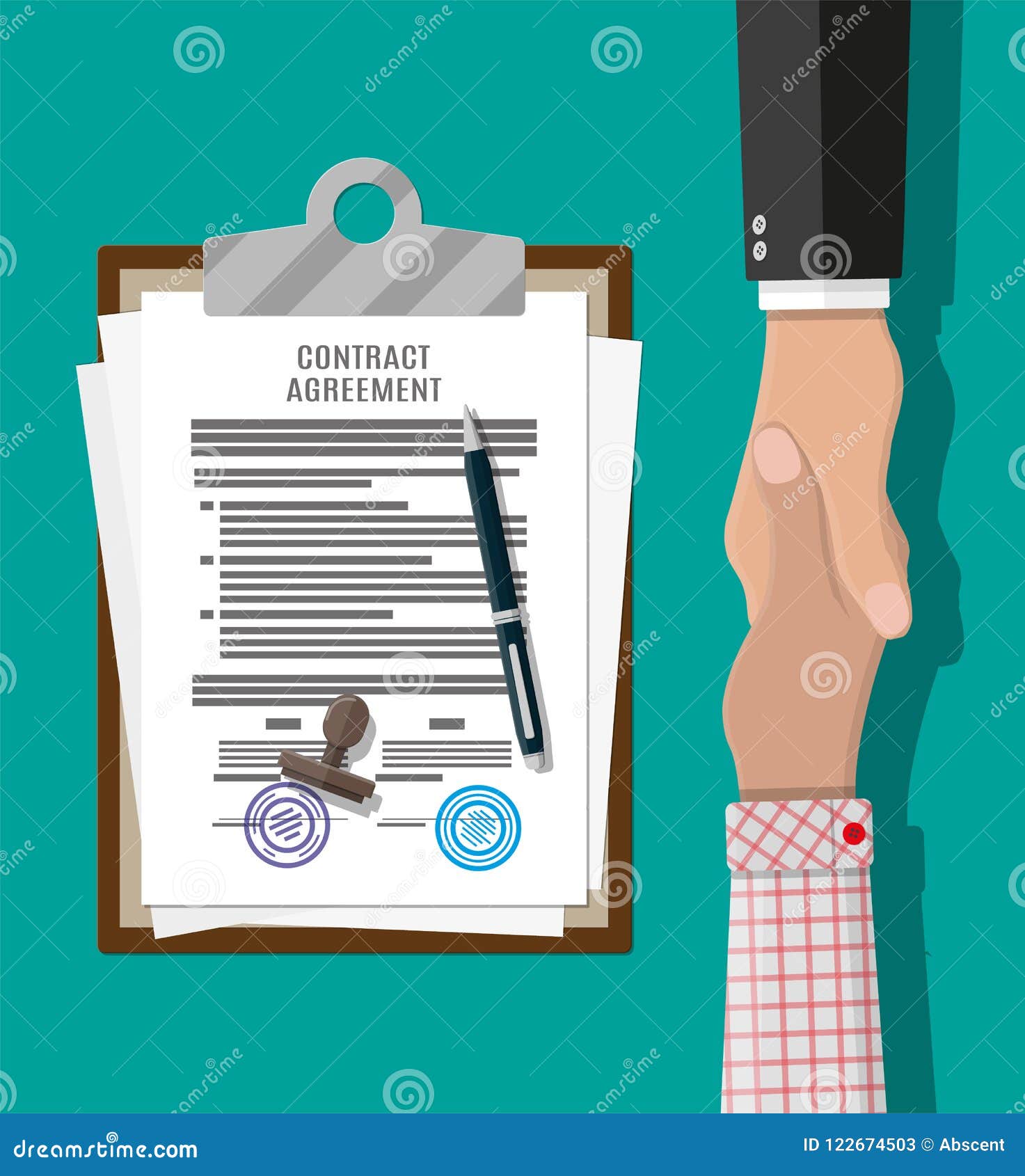 contract agreement paper and handshake