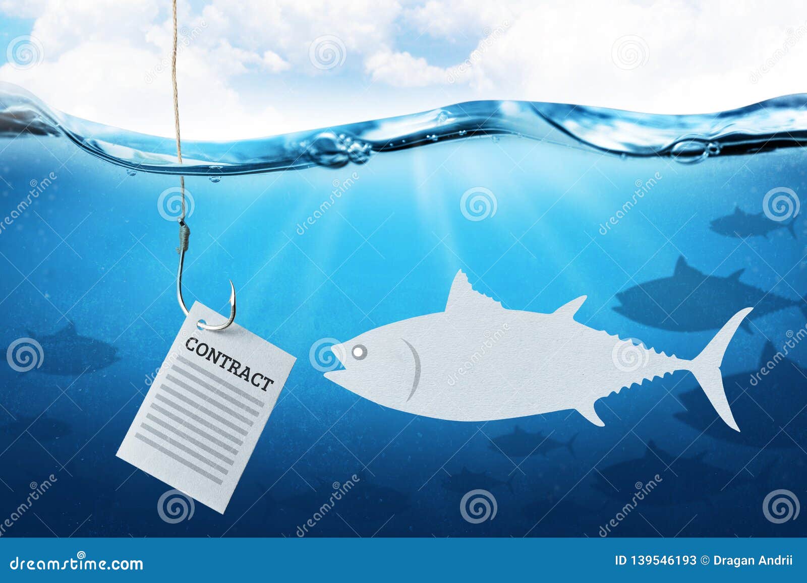 Contract As Bait on a Fish Hook Underwater with Fish Stock Image
