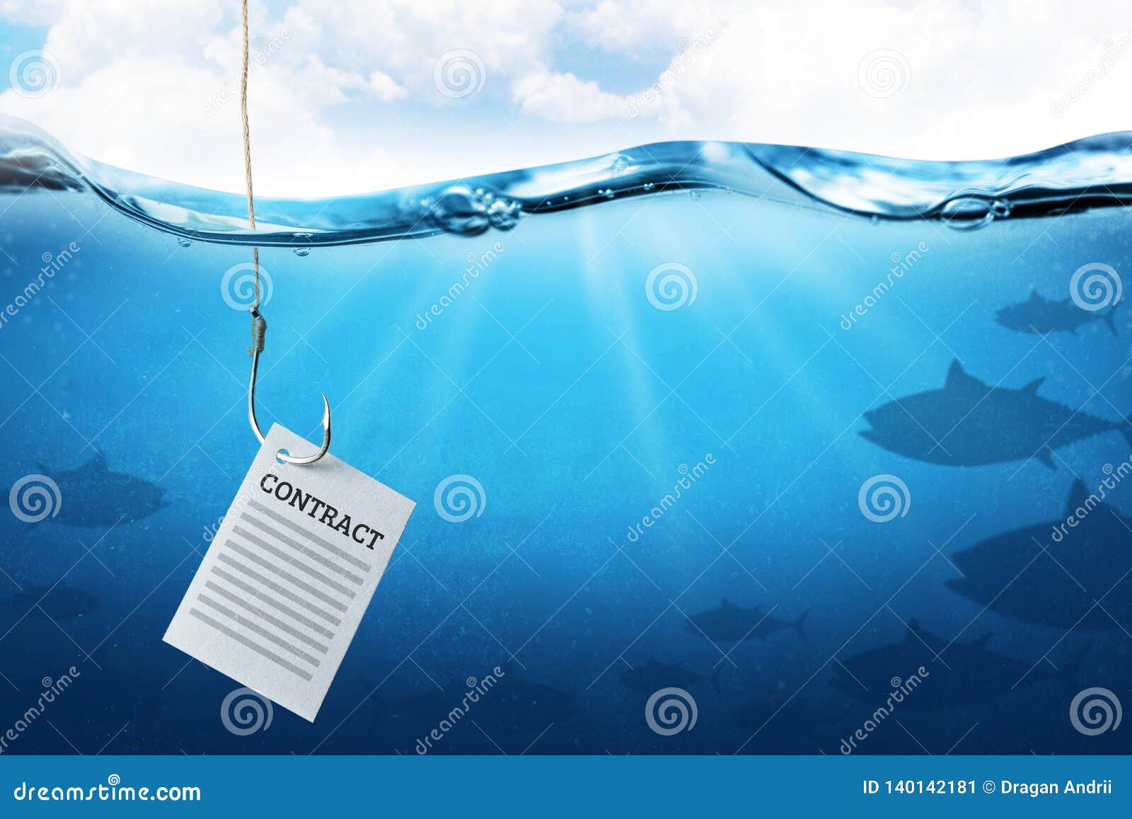Contract As Bait on a Fish Hook Underwater with Fish Stock Image