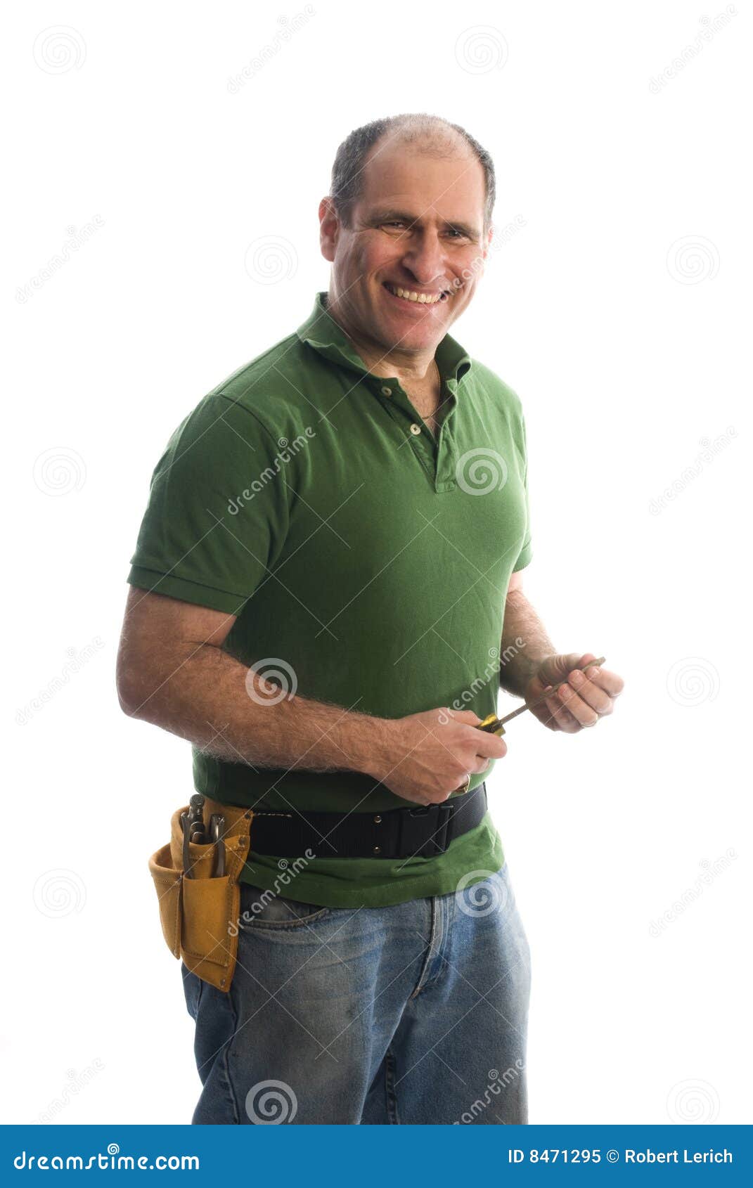 contractor repairman with tool belt and hammer