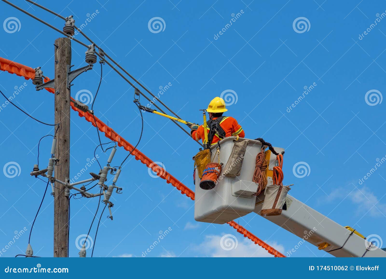 Contractor at Work Fixing Electric Lines Editorial Photography Image
