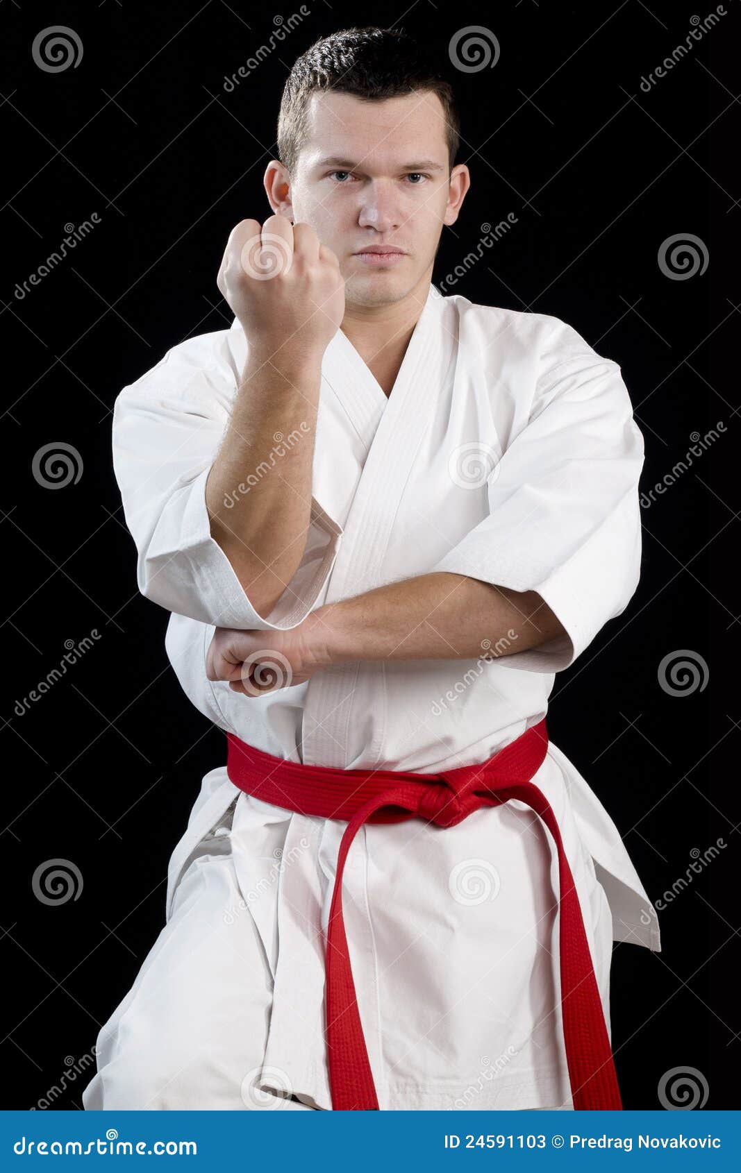 Contrast Karate Young Fighter on Black Stock Image - Image of serious ...