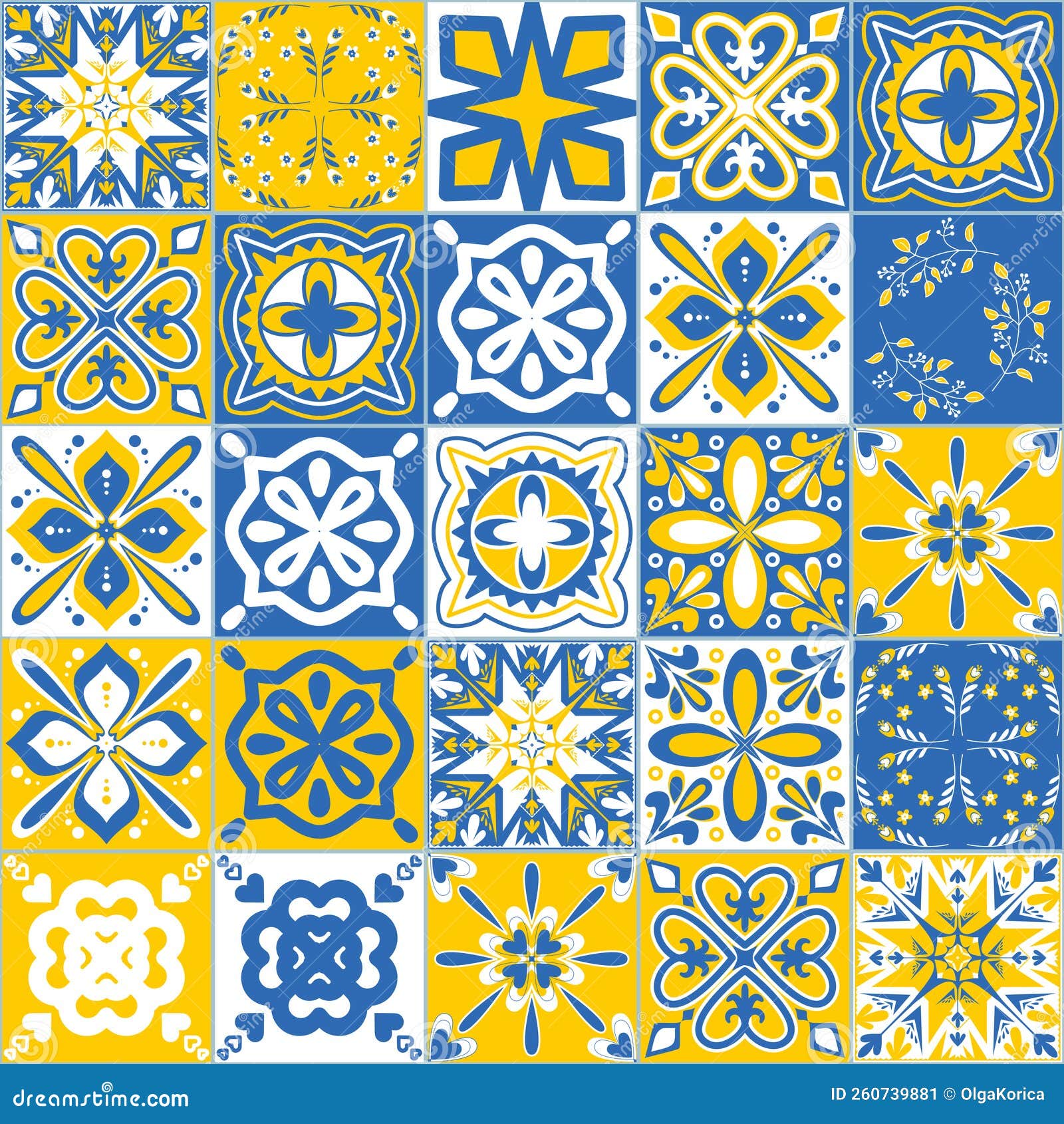 Contrasting Pattern for Decorative Ceramic Tiles in Spanish Azulejo