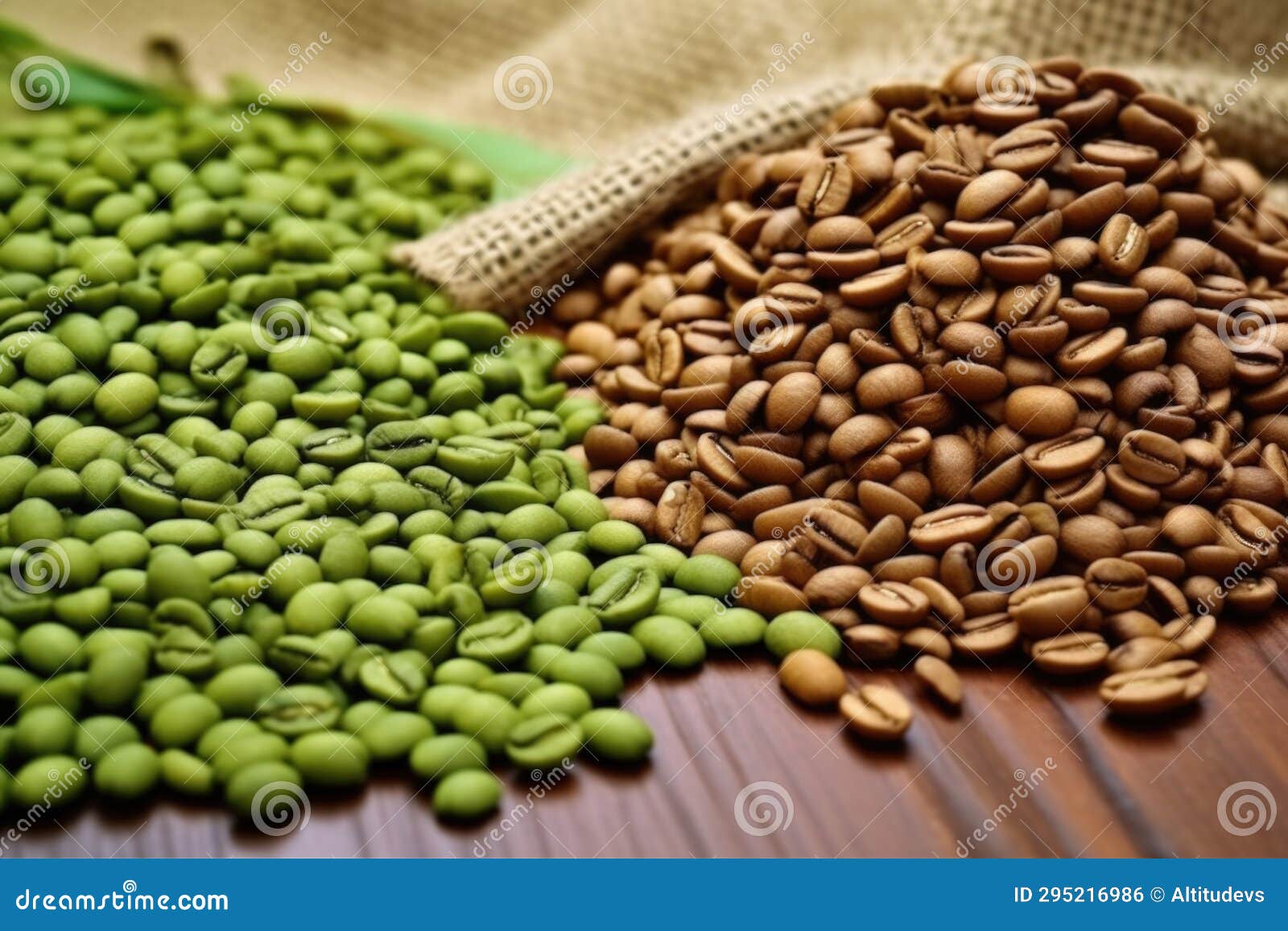Contrasting View of Green and Roasted Coffee Beans Stock Photo Image of generated, organic