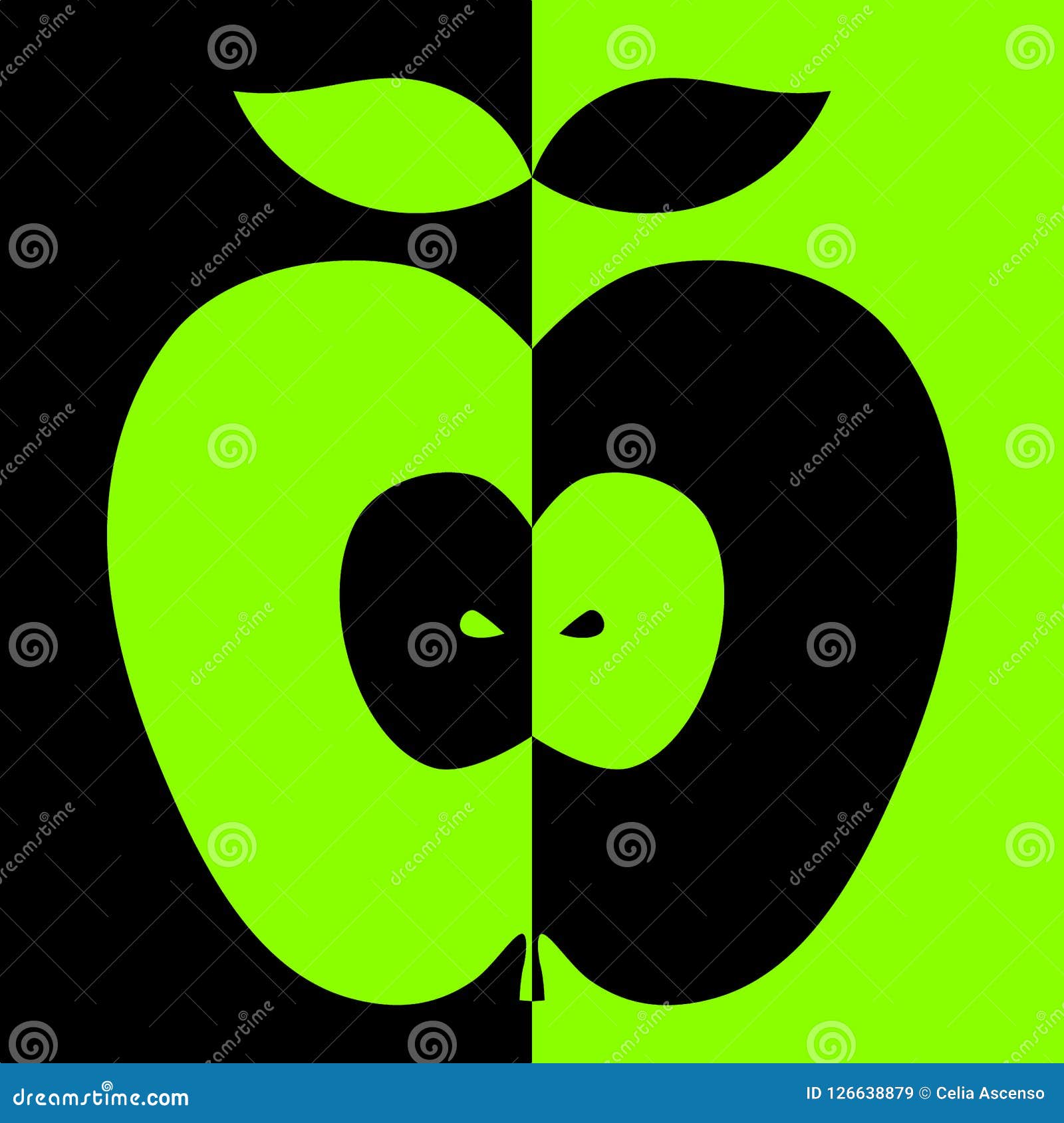 contrasting apple cut in half