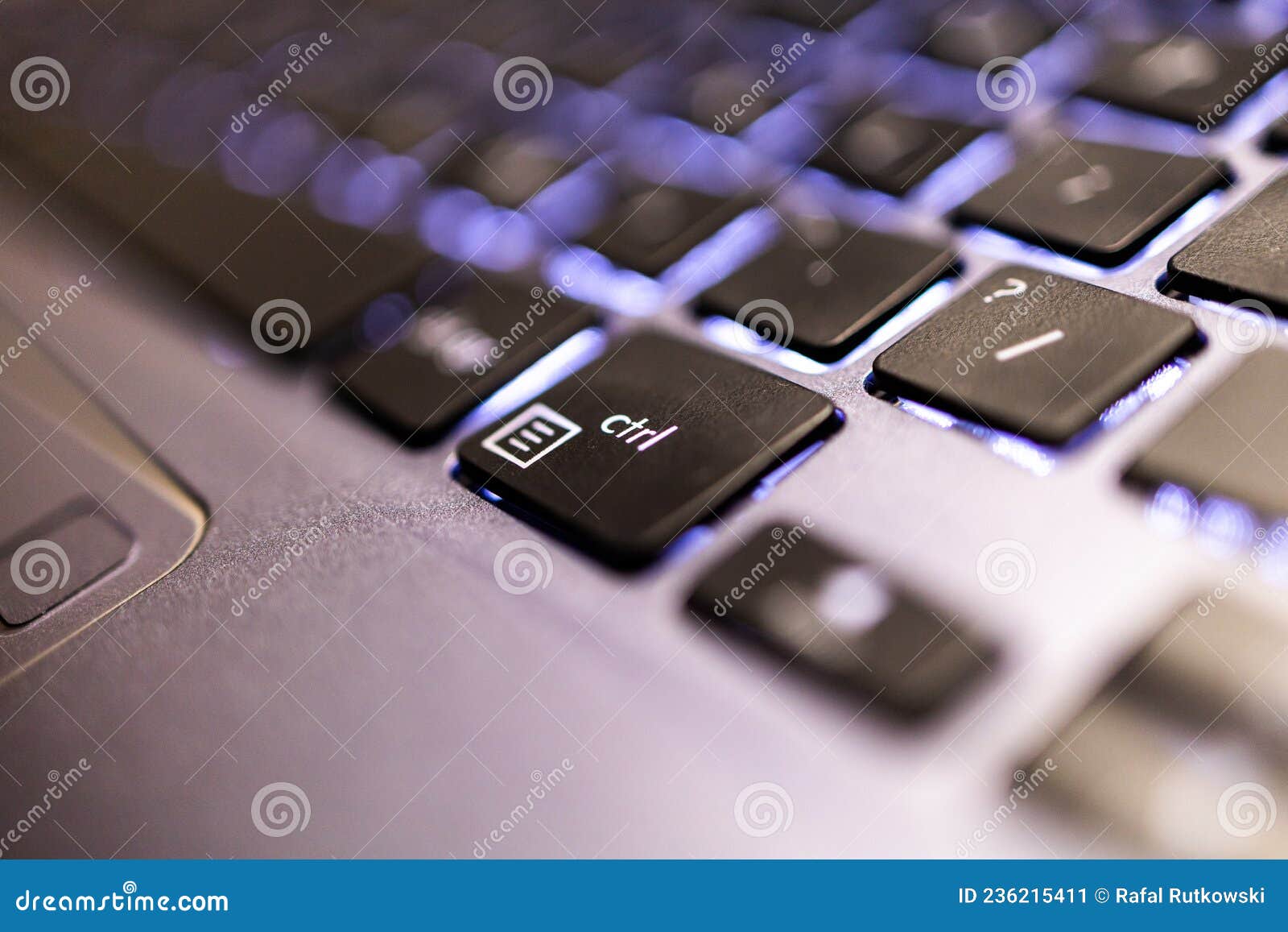 Control Button on the Keyboard with Light. Close Up, Macro Stock Image