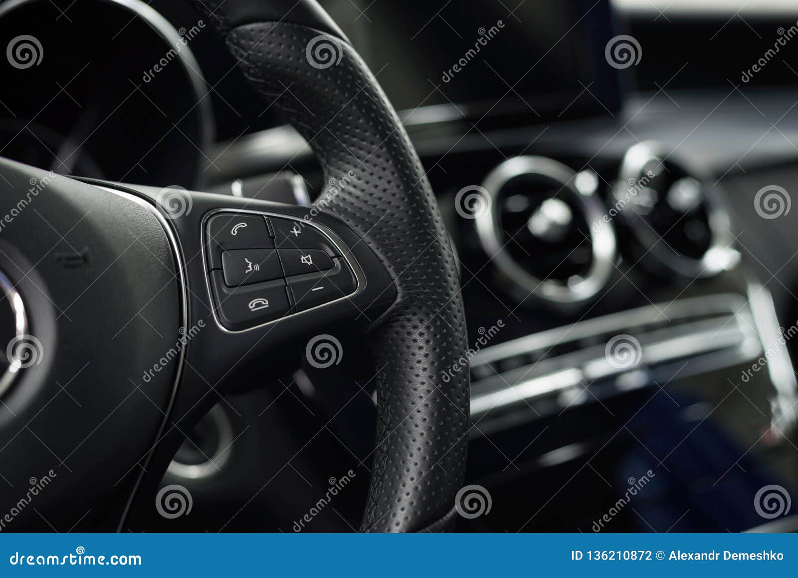 Control Buttons on Car Steering Wheel. Stock Photo Image of handsfree