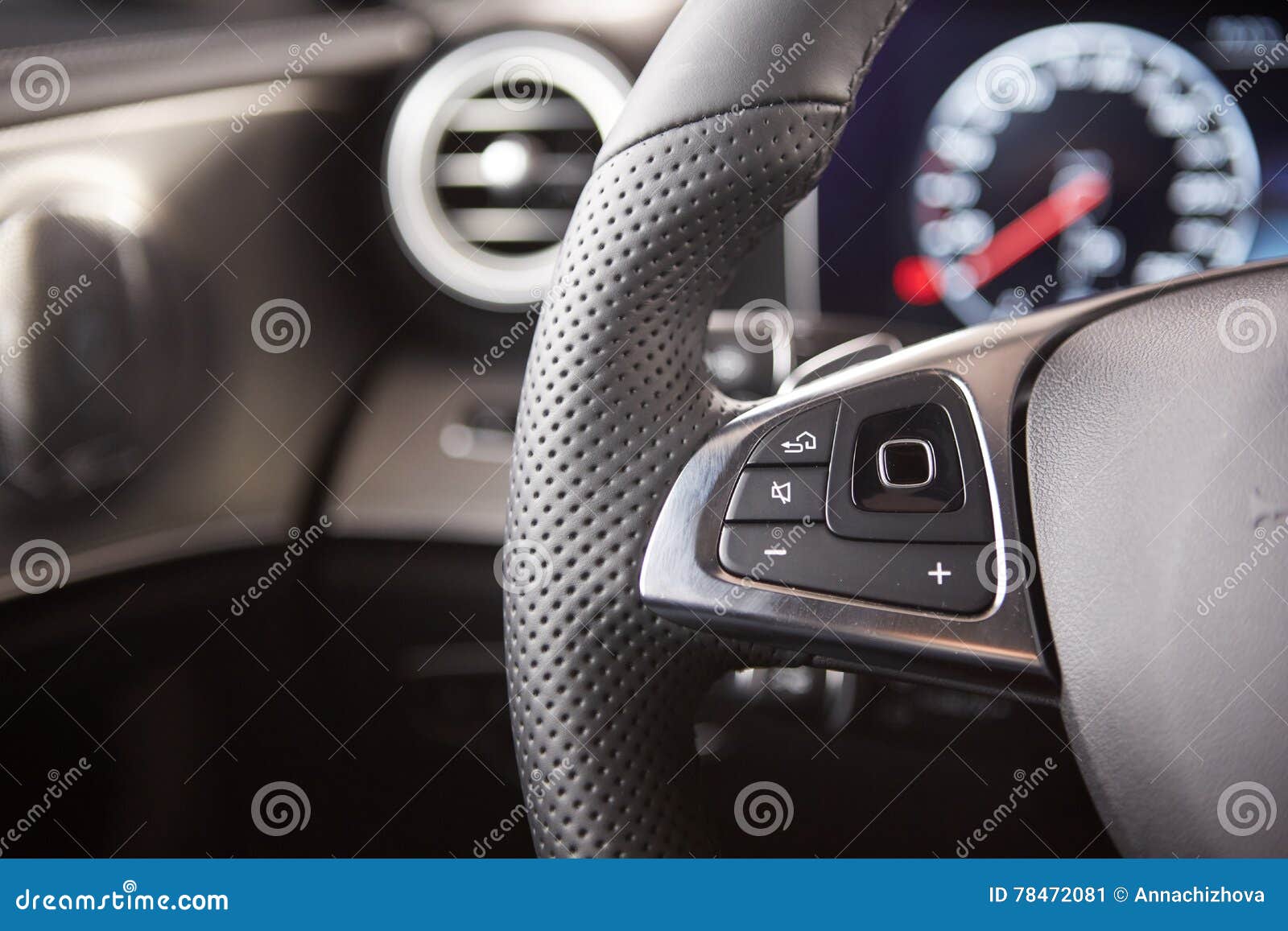 Control Buttons on the Steering Wheel of a Car Stock Image Image of