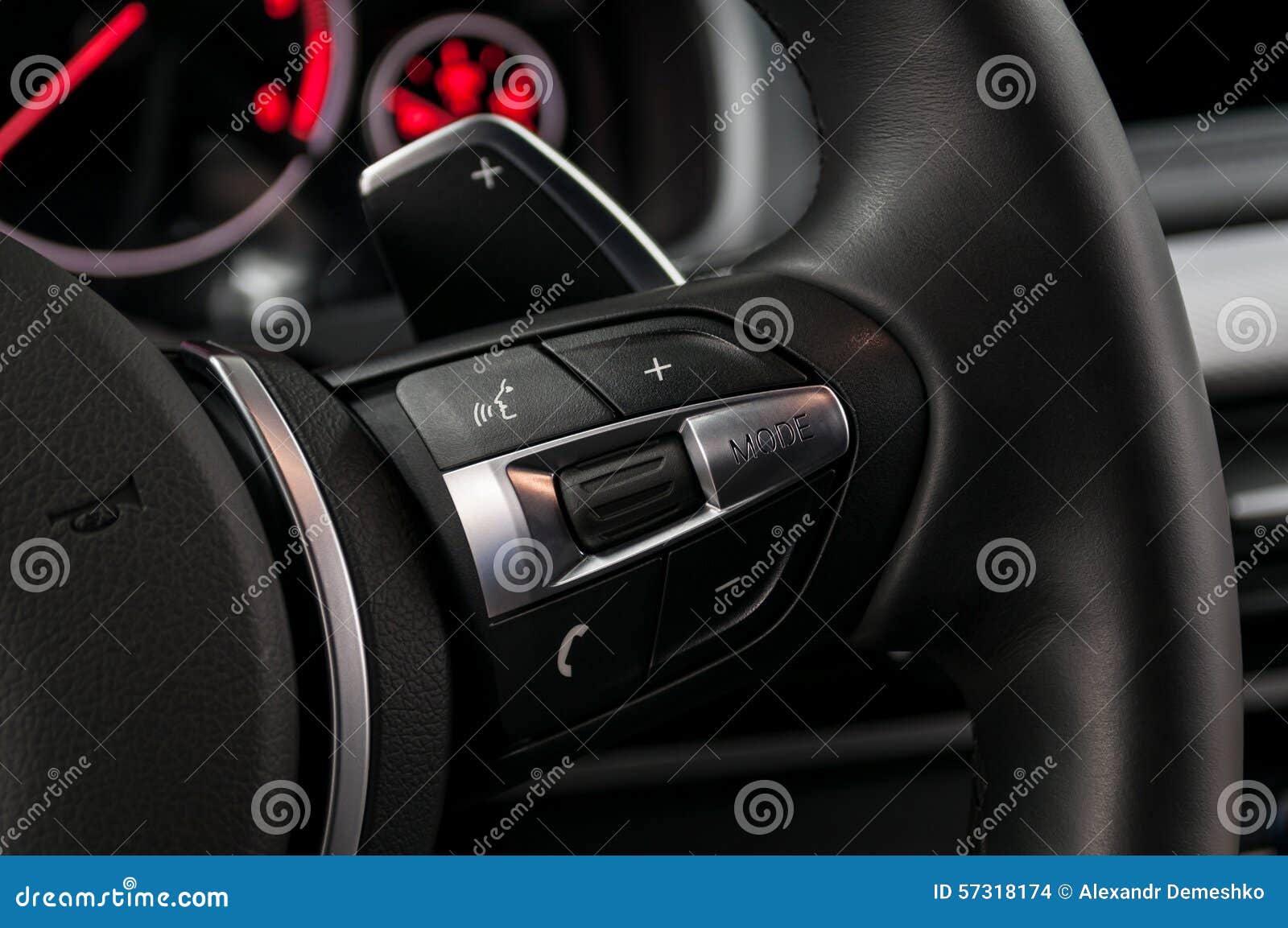 Control Buttons on Steering Wheel. Stock Photo Image of panel, luxury