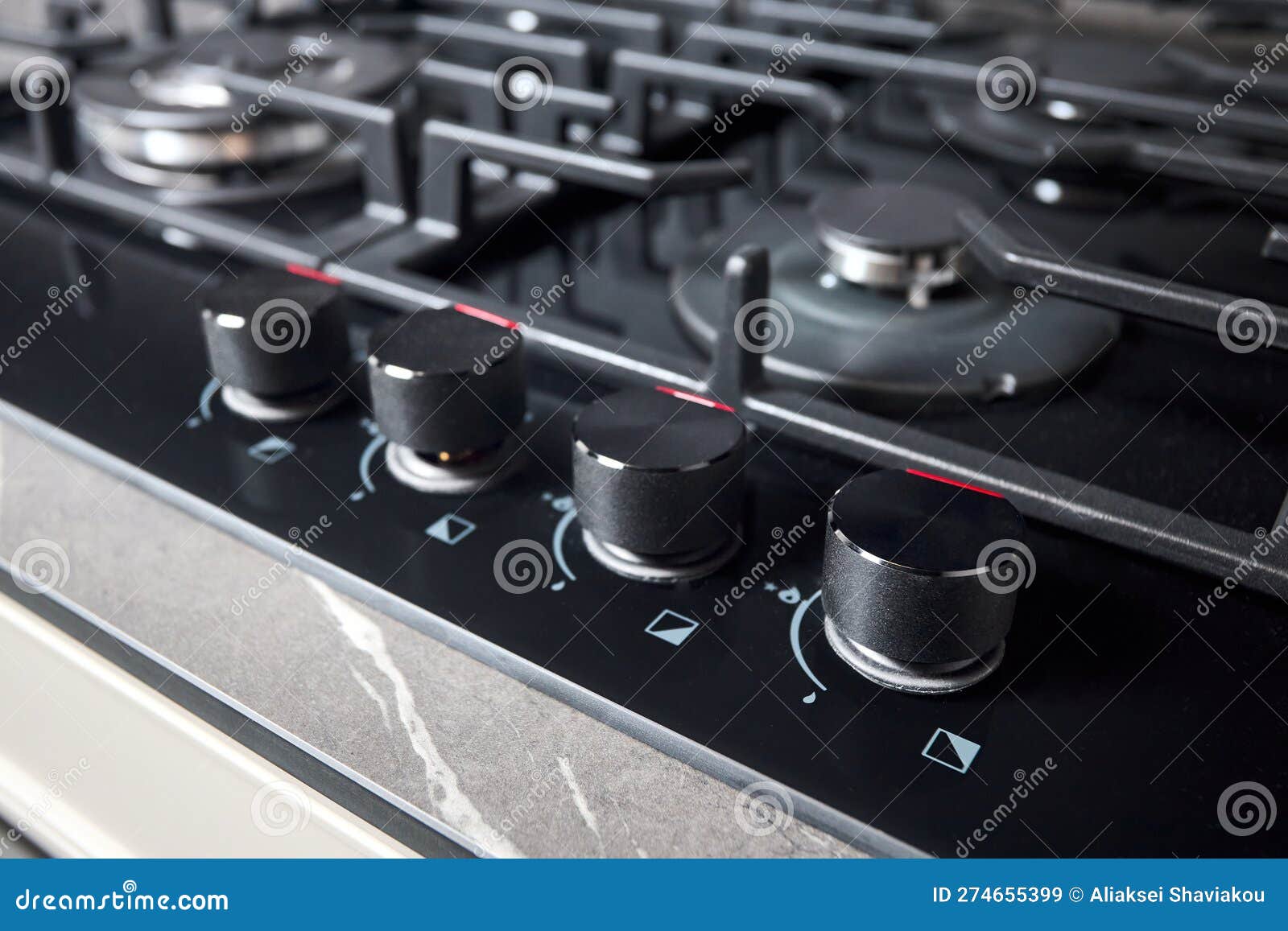 Control Knobs with Auto Ignition Selective Focus Closeup Over Out of