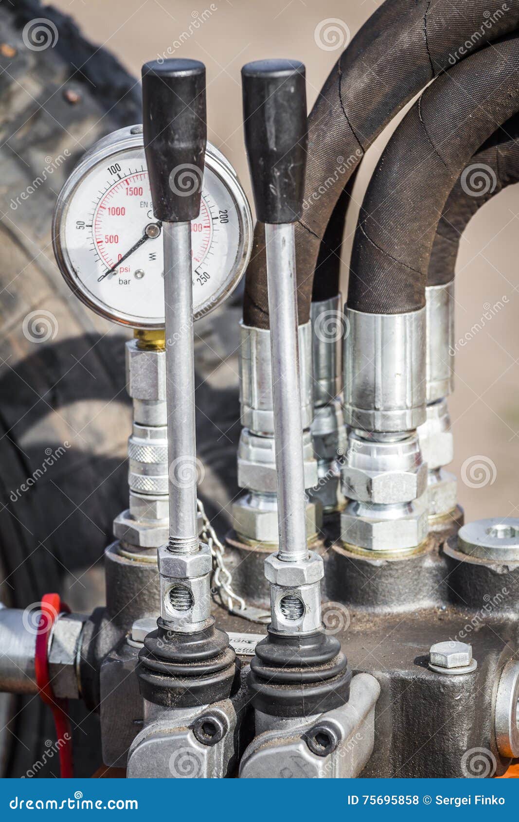 Control Levers of the Hydraulic Machine Stock Photo Image of
