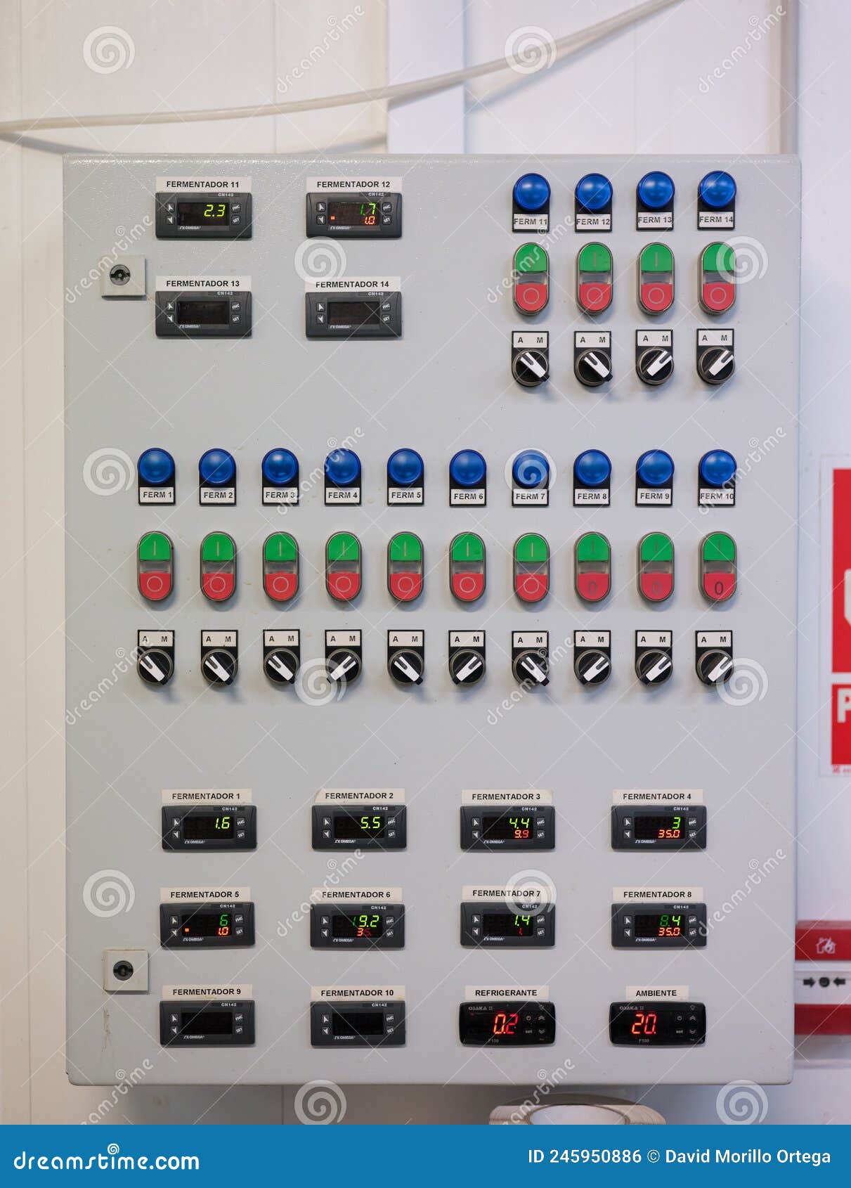 Control Panel of a Brewery with Indicators for the Various Fermenters
