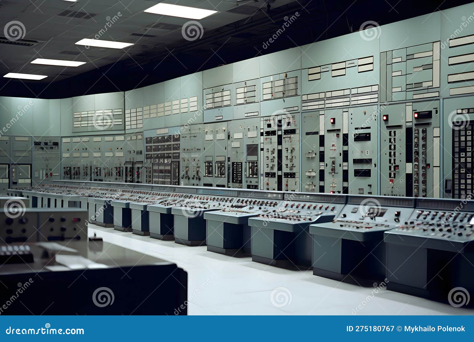 Control Panel at a Nuclear Power Plant. Neural Network AI Generated Stock Illustration