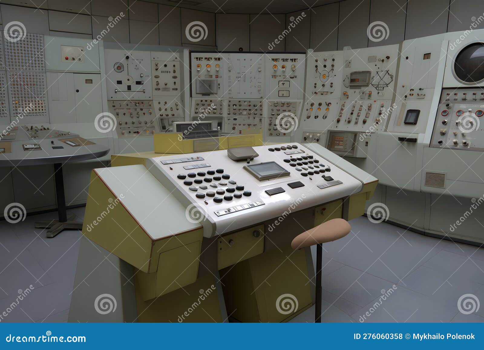 Control Panel at a Nuclear Power Plant. Neural Network AI Generated Stock Illustration