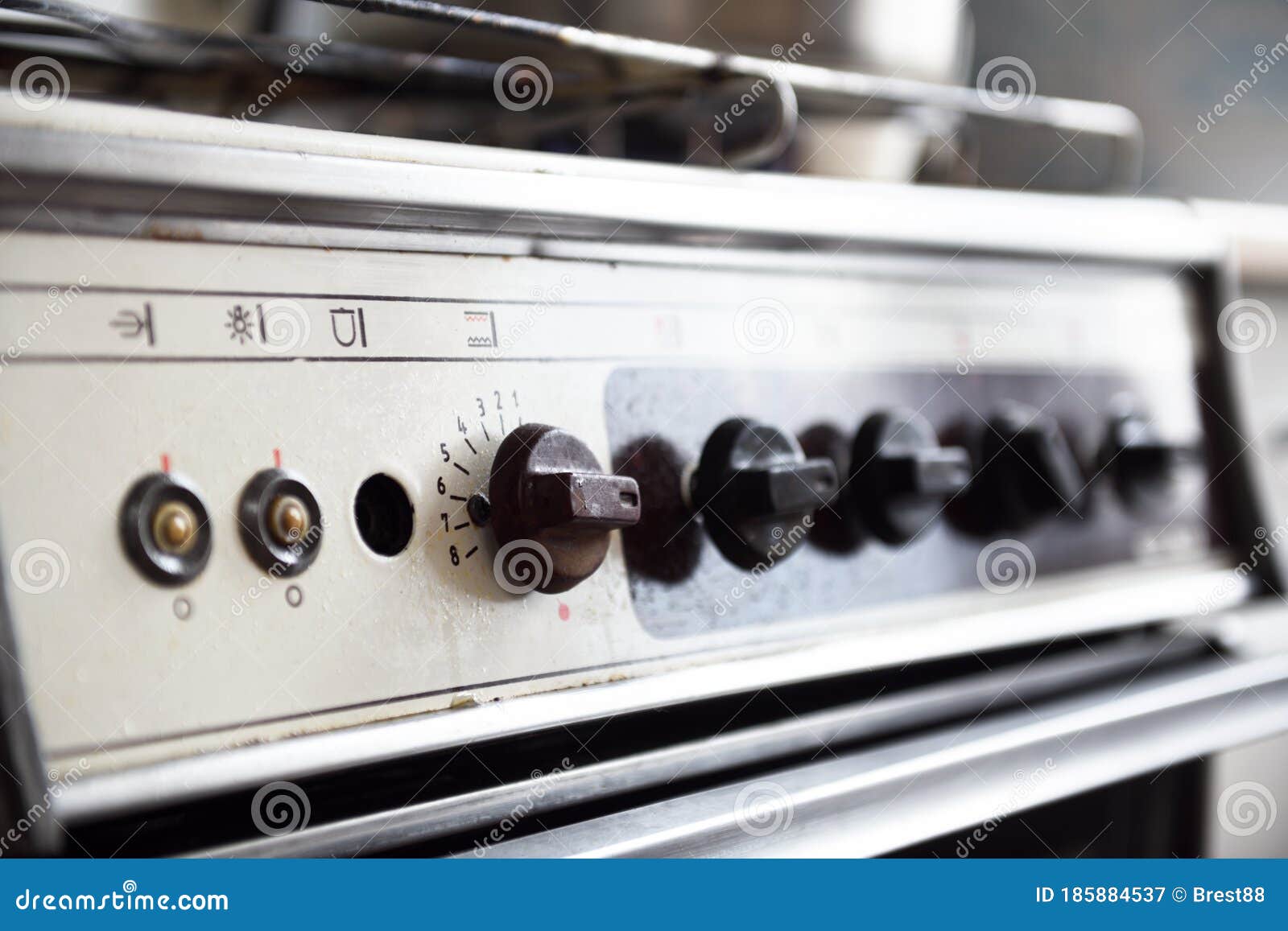 Control Panel of an Old Gas Stove Closeup. Stock Image Image of home