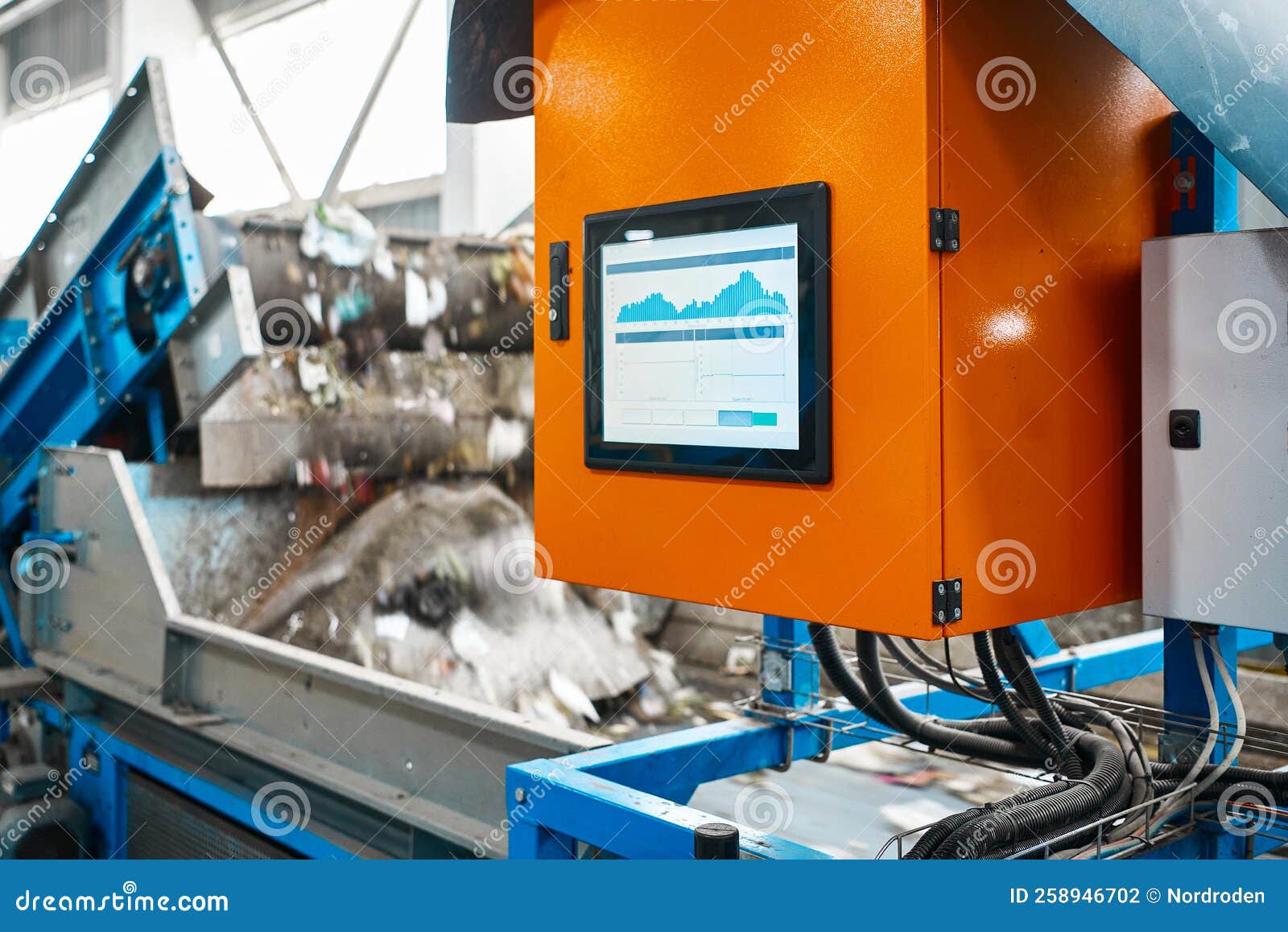 Control Panel of Production Line in Recycling Plant Stock