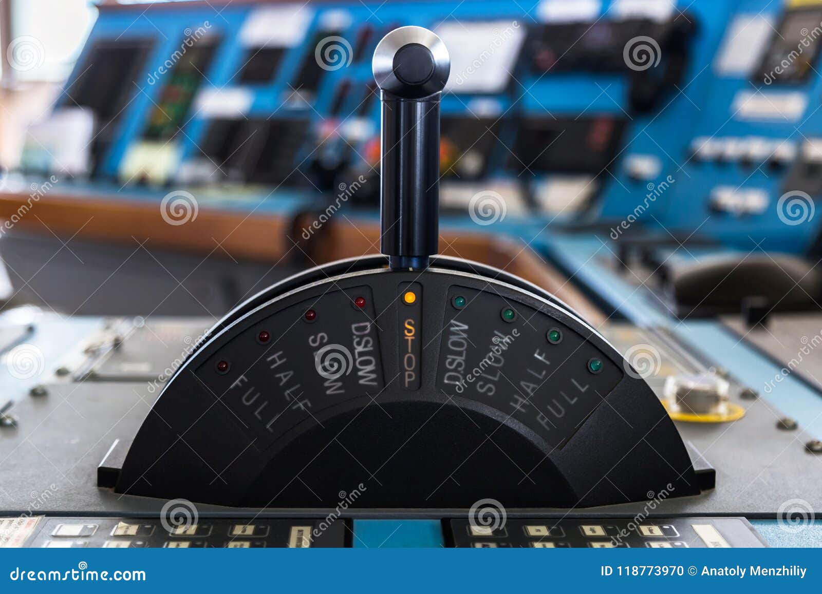 Control Stick of a Merchant Ship in Stop Position. Stock Photo Image