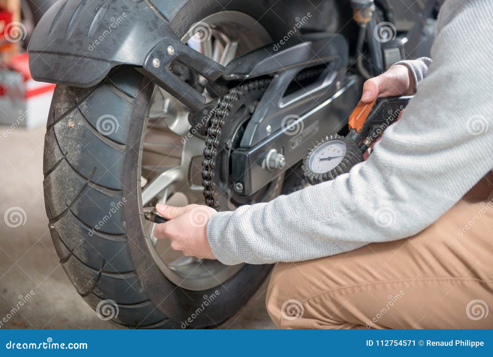 Control of the Tire Pressure of the Motorcycle Stock Image Image of