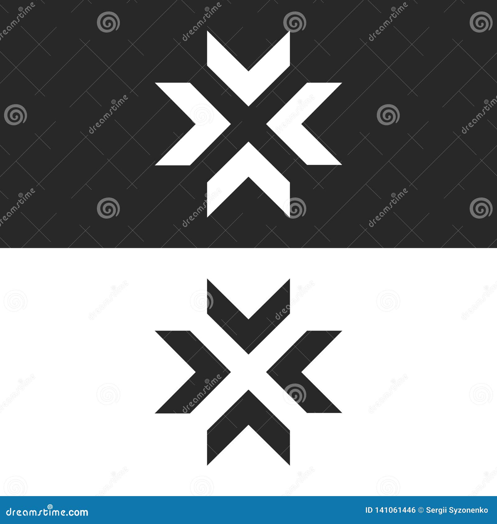 converge arrows logo mockup, letter x  black and white graphic concept, intersection 4 directions in center crossroad