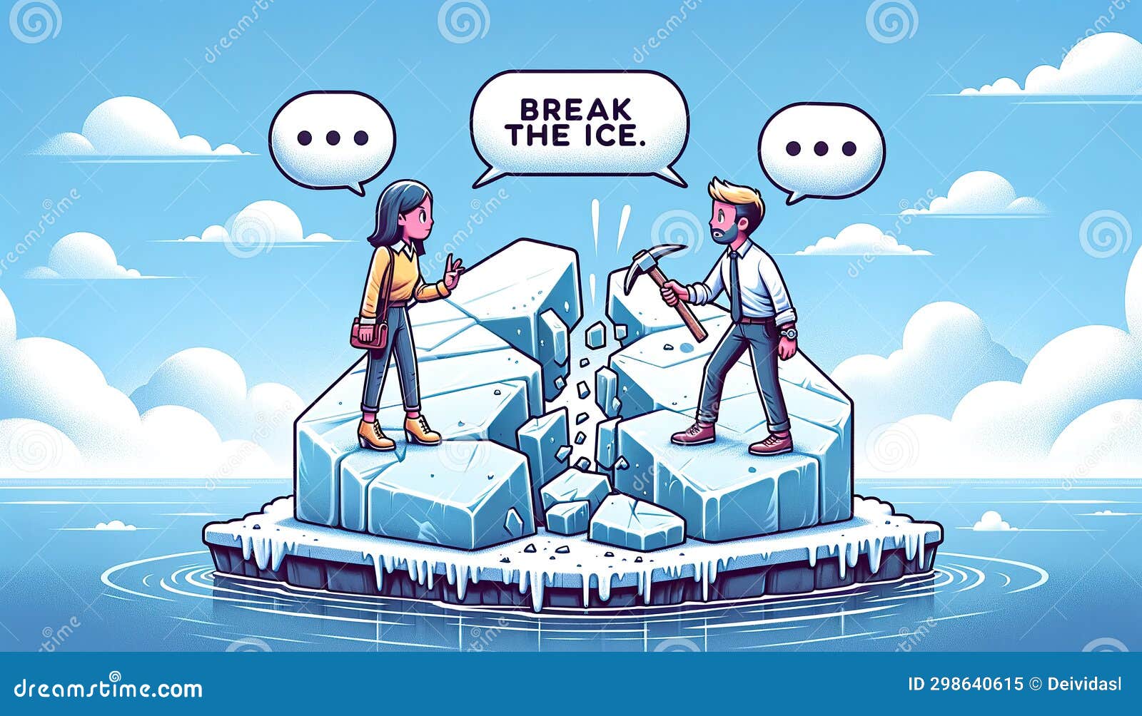 English idiom with picture description for break the ice on white  background illustration Stock Vector Image & Art - Alamy