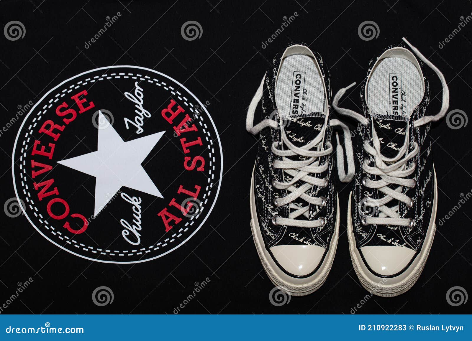 Converse All Stars Black with Chuck Tailor Text Editorial Stock Photo - Illustration of shoes: 210922283