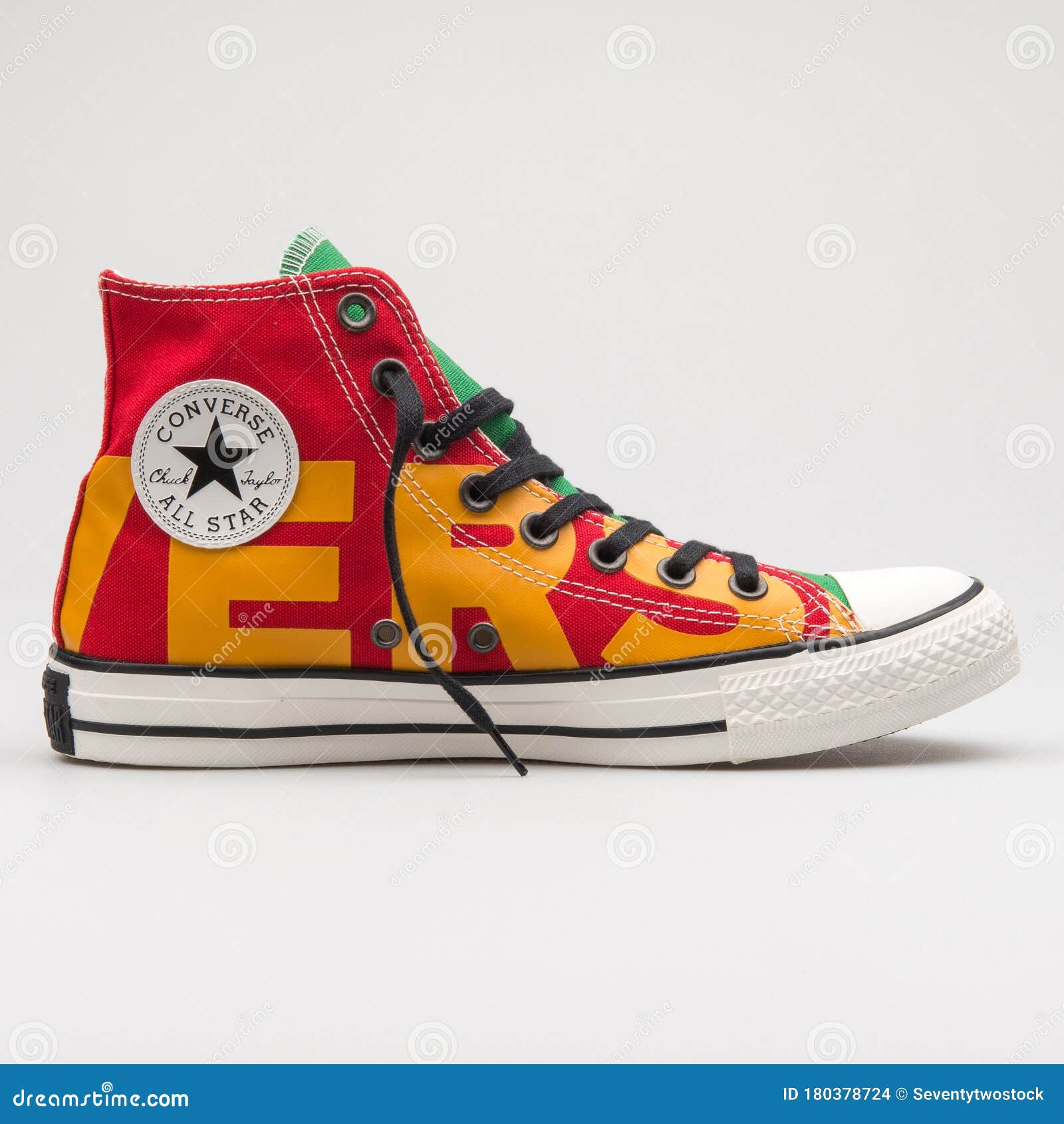 Converse Chuck Taylor All Star High Red, Yellow and Green Sneaker Editorial Stock Image - Image of fashion,