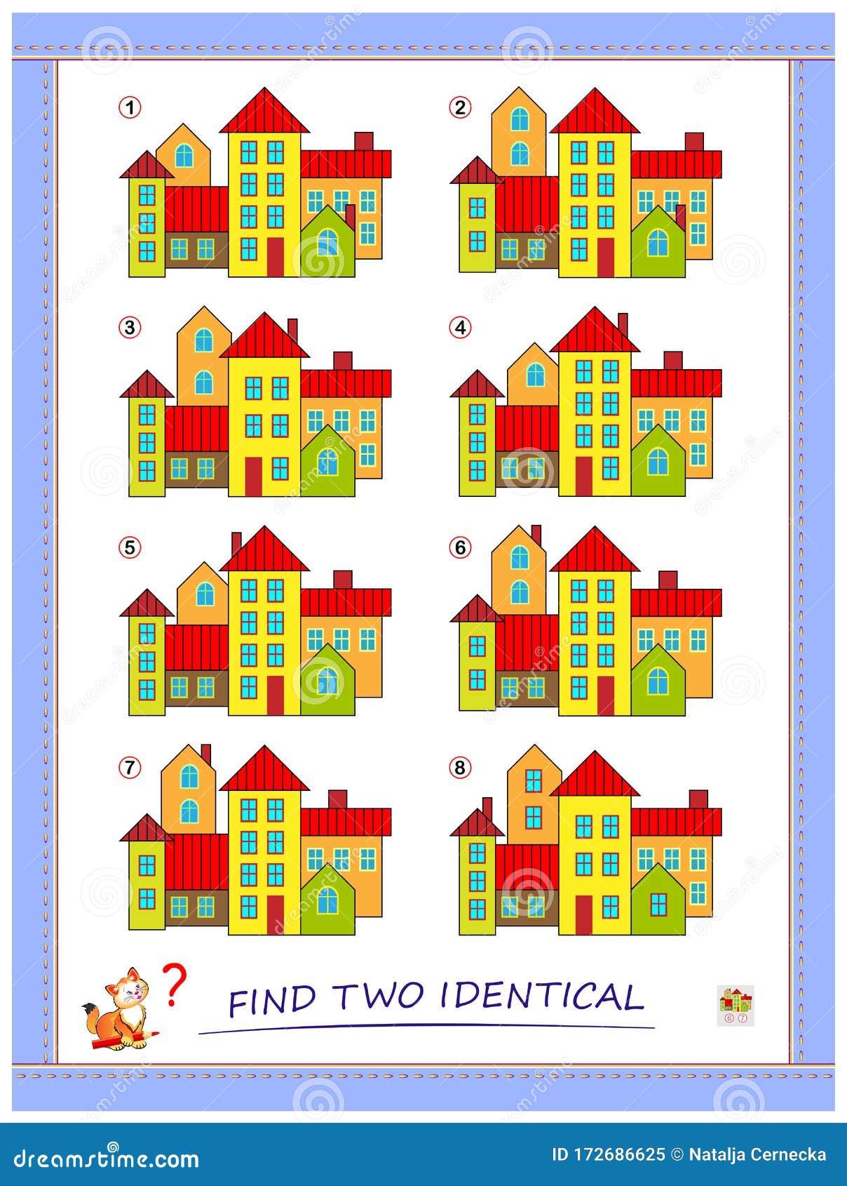 Logic Puzzle Game for Children and Adults. Find Two Identical Group of