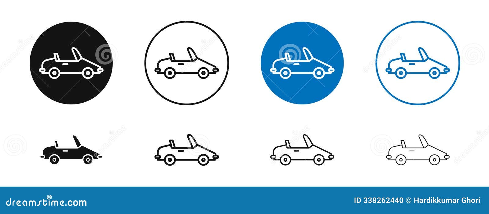 convertible car thin line  icon set