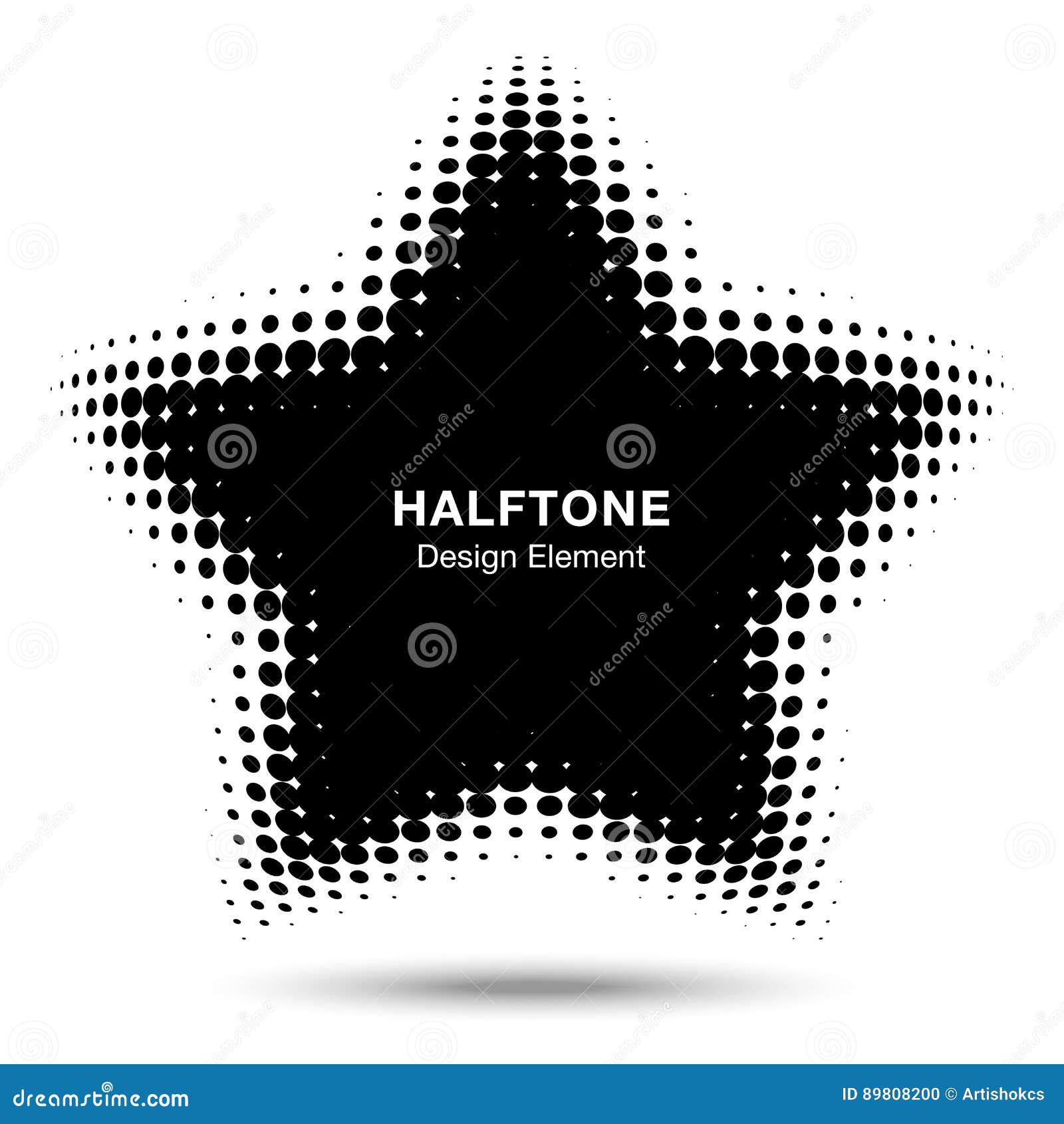 convex black abstract  distorted star frame halftone dots logo emblem for new technology pattern background.