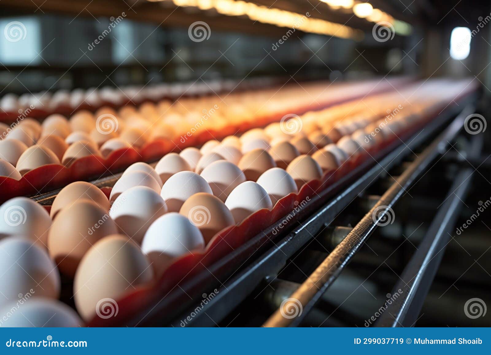 Conveyor Belt at a Poultry Farm Transporting Chicken Eggs with