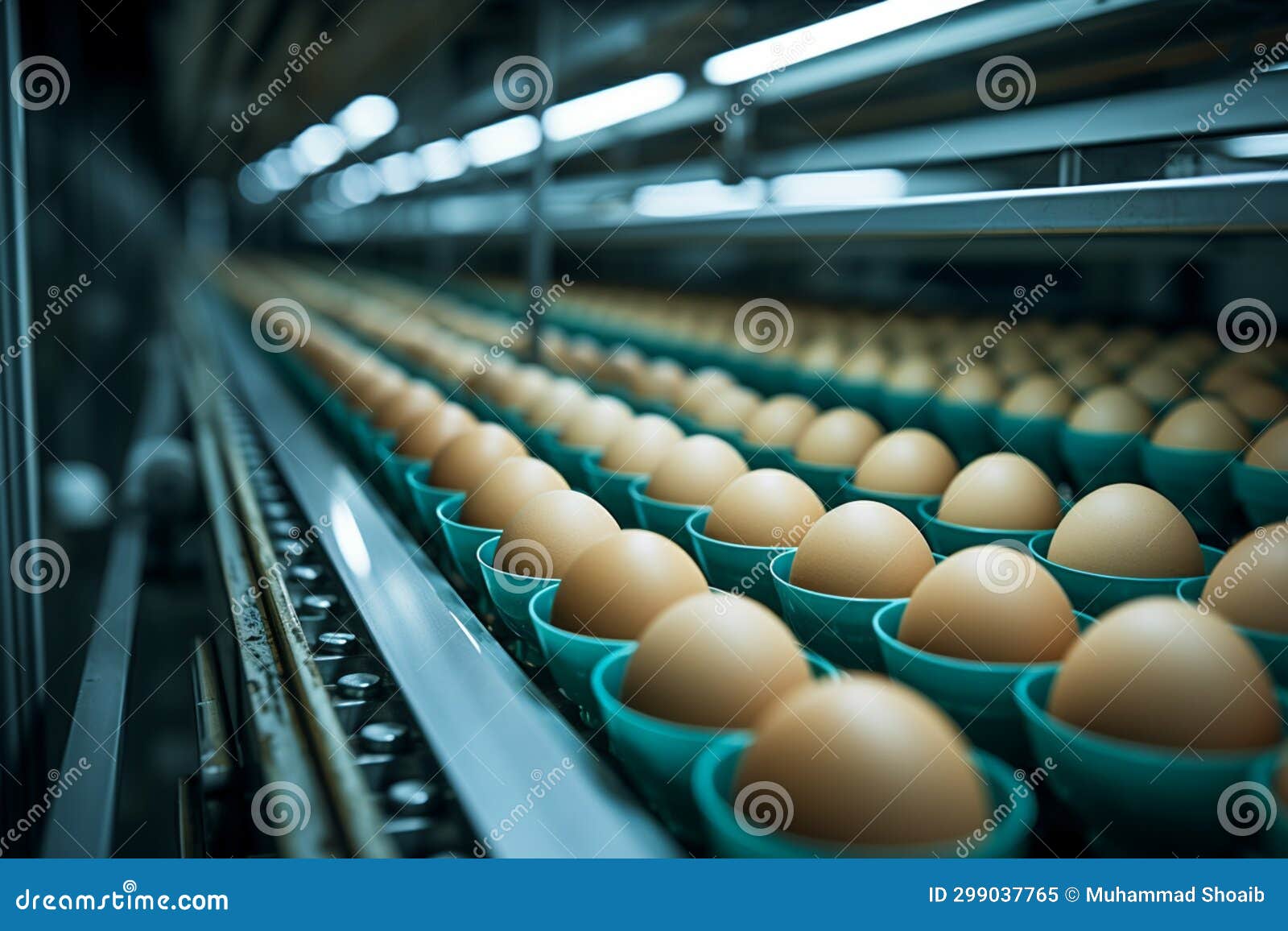 Conveyor Belt at a Poultry Farm Transporting Chicken Eggs with
