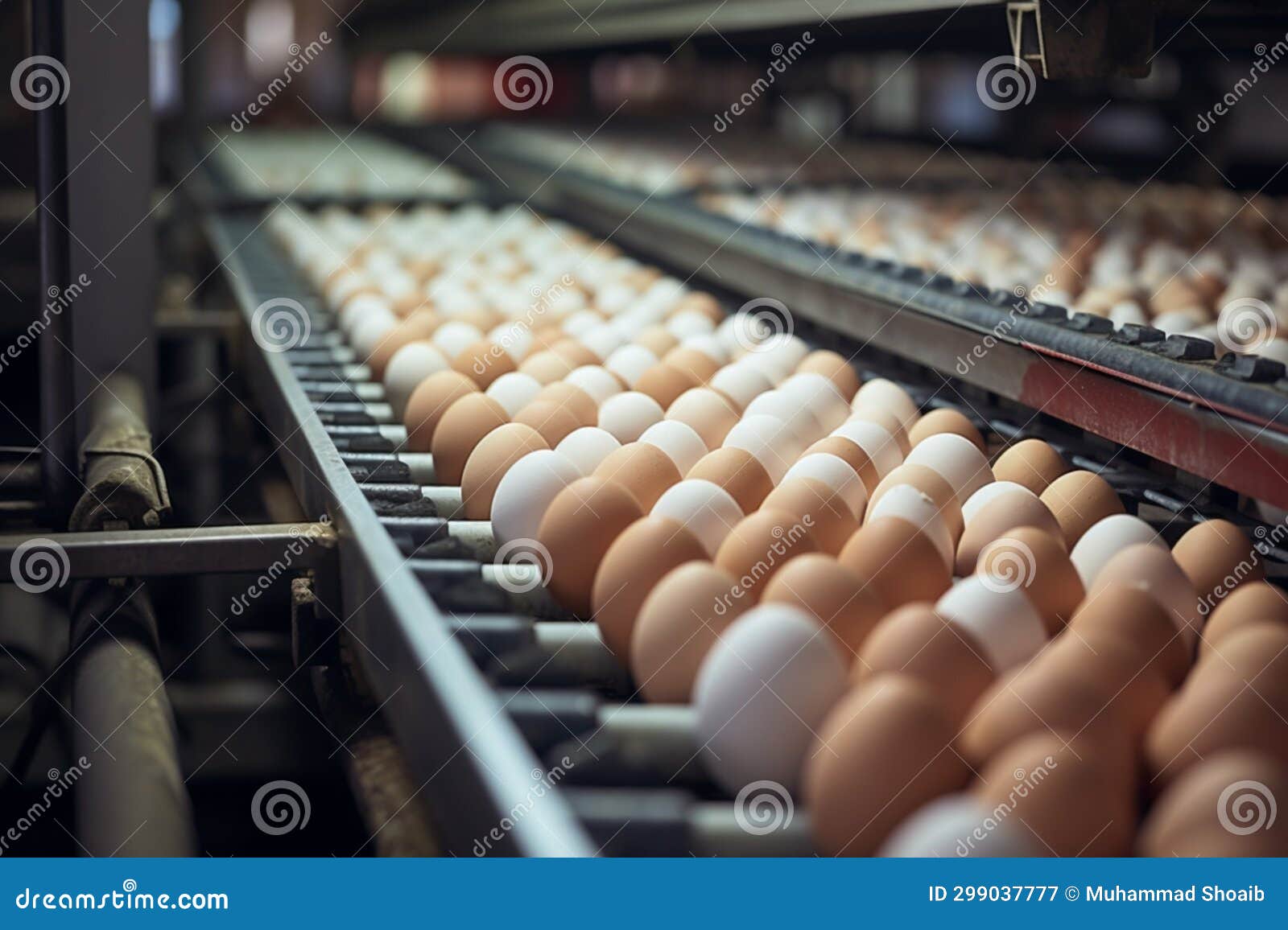 Conveyor Belt at a Poultry Farm Transporting Chicken Eggs with