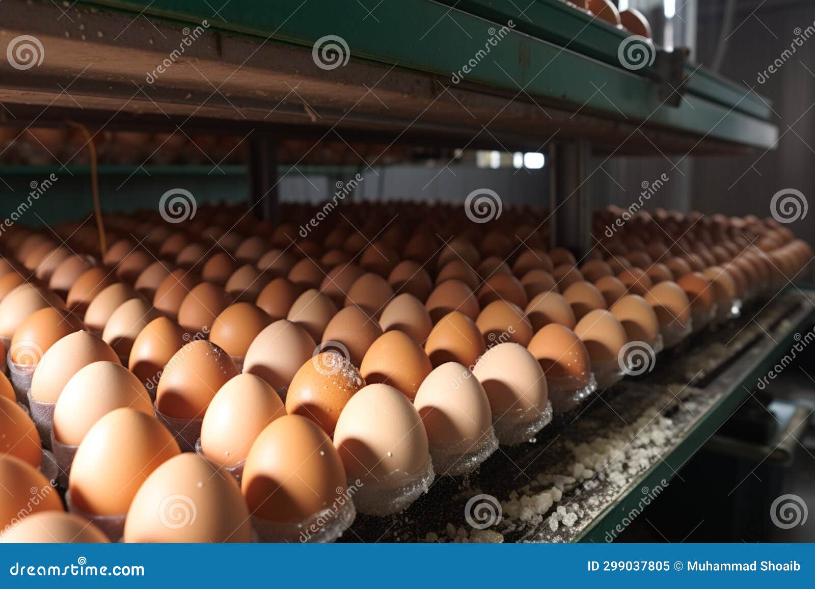 Conveyor Belt at a Poultry Farm Transporting Chicken Eggs with