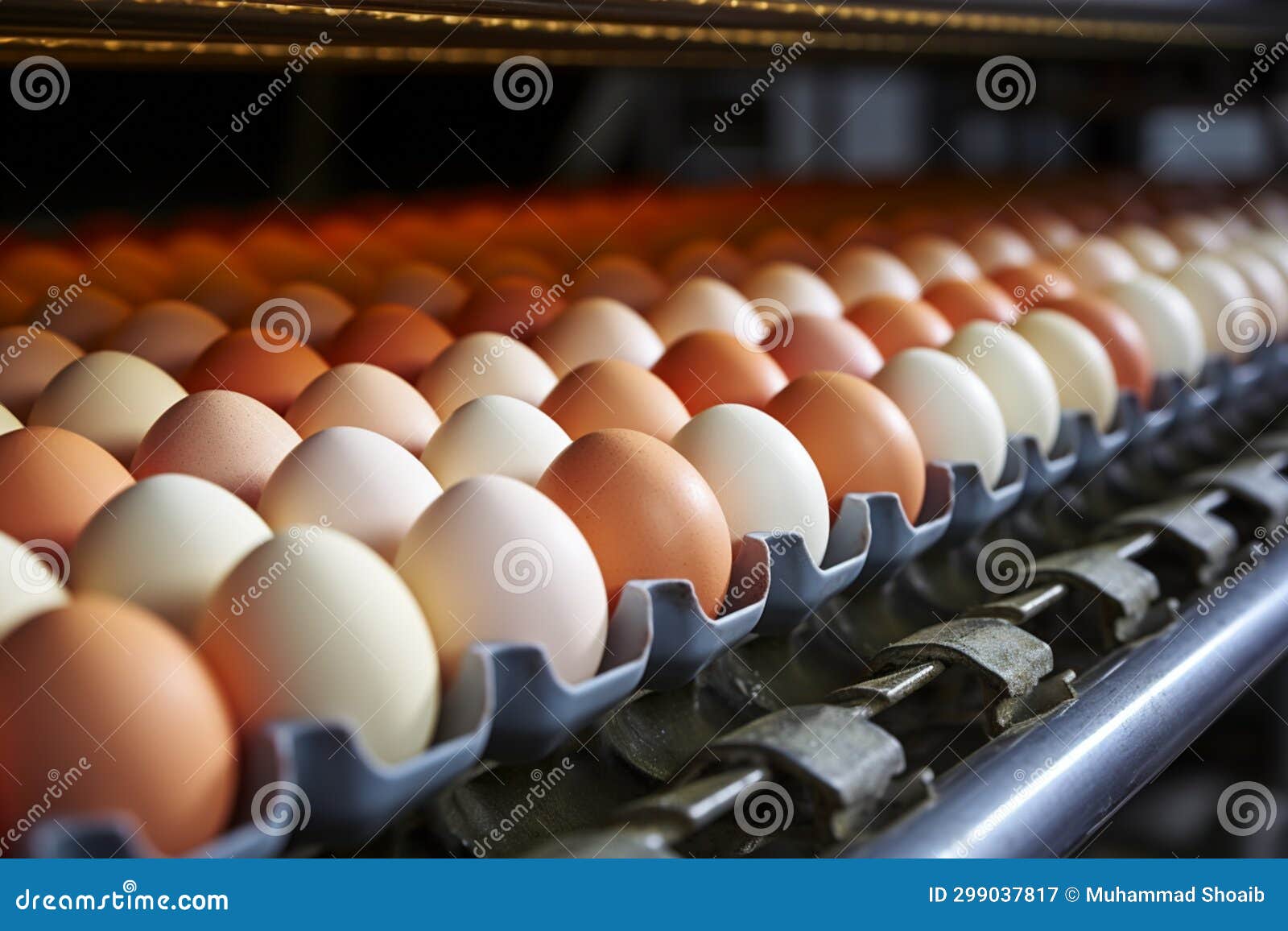 Conveyor Belt at a Poultry Farm Transporting Chicken Eggs with