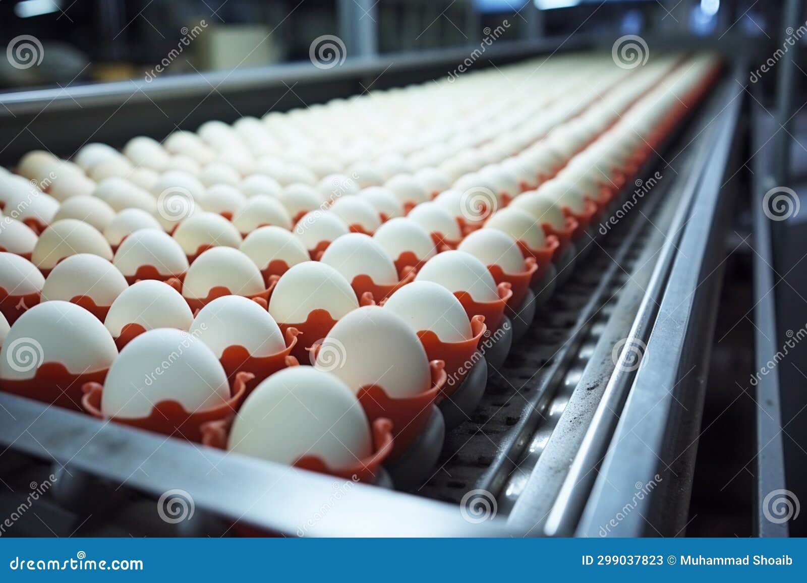 Conveyor Belt at a Poultry Farm Transporting Chicken Eggs with