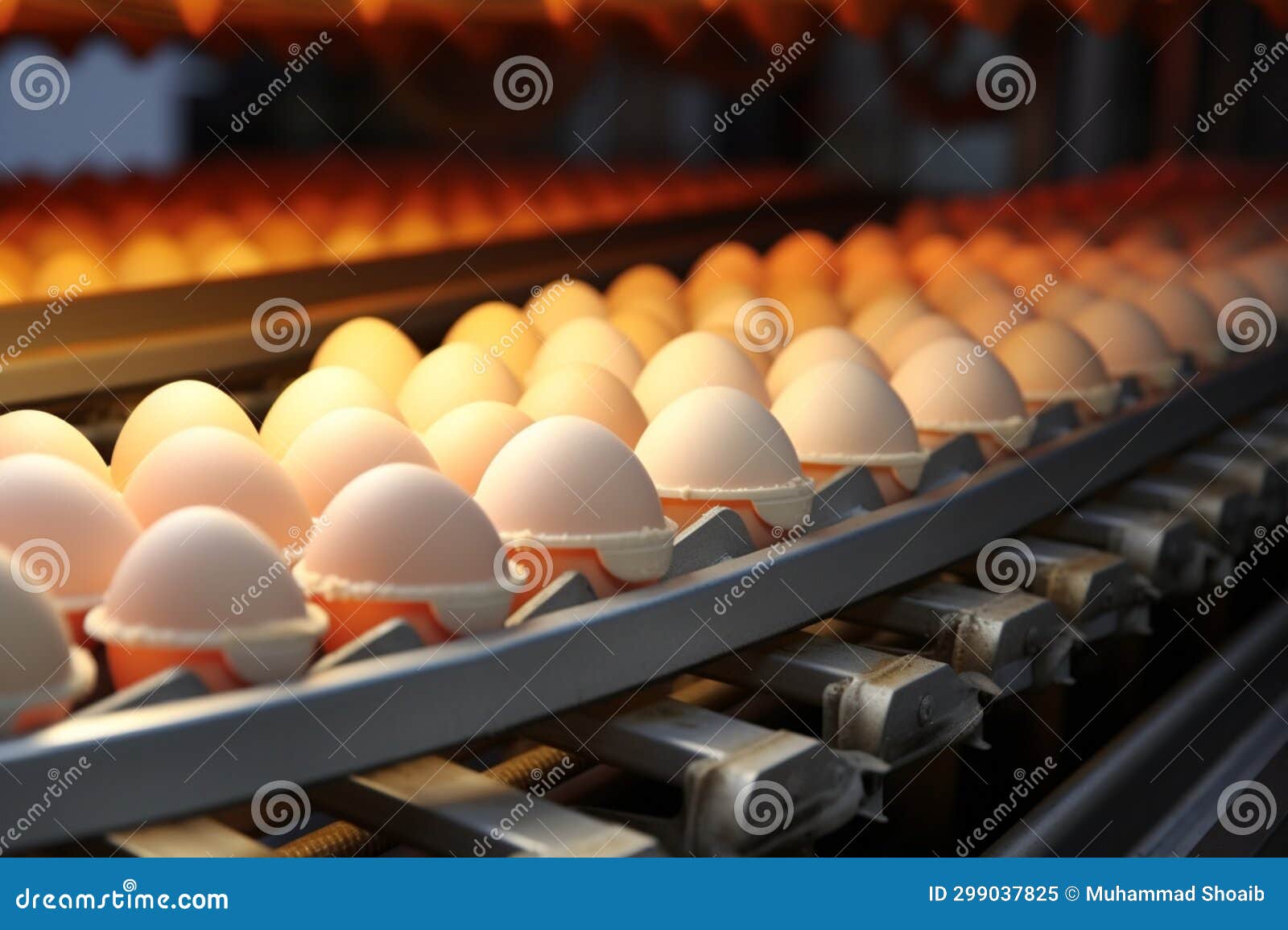 Conveyor Belt at a Poultry Farm Transporting Chicken Eggs with