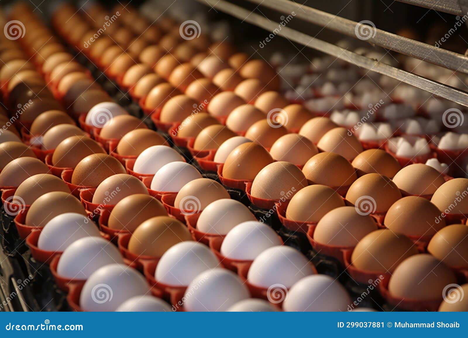 Conveyor Belt at a Poultry Farm Transporting Chicken Eggs with