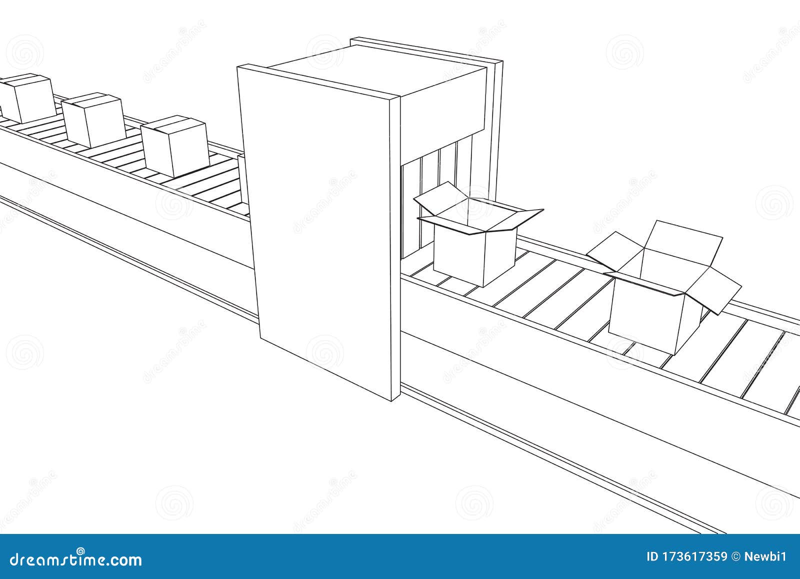 Conveyor Belt Section with Open Boxes Stock Vector Illustration of frame, distribution 173617359